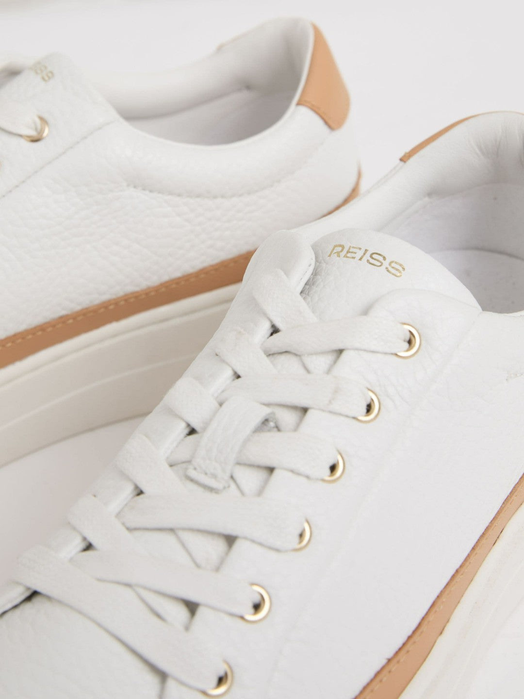 Grained Leather Platform Trainers in Camel/White Women | Reiss