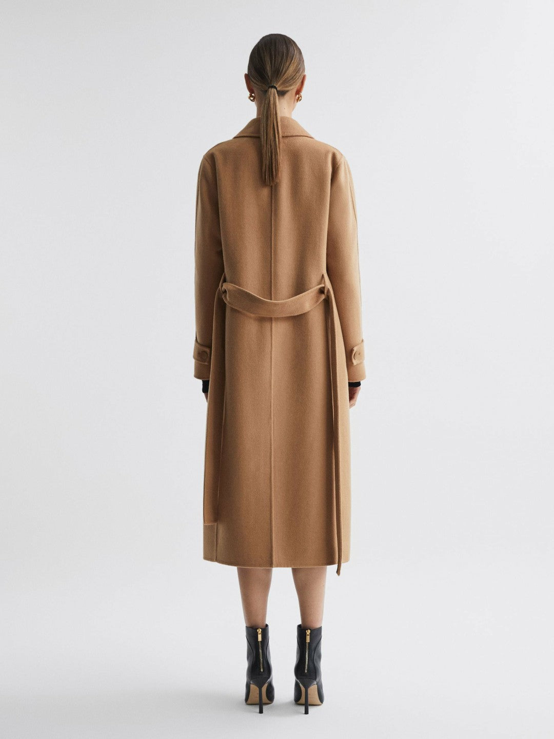 Wool Blend Belted Blindseam Coat in Camel Women | Reiss