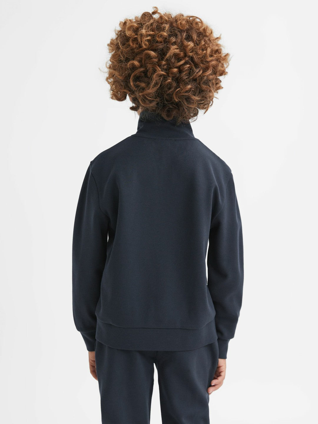 9-13 yrs Slim Fit Half-Zip Funnel Neck Velour Sweatshirt in Navy Children & Baby | Reiss