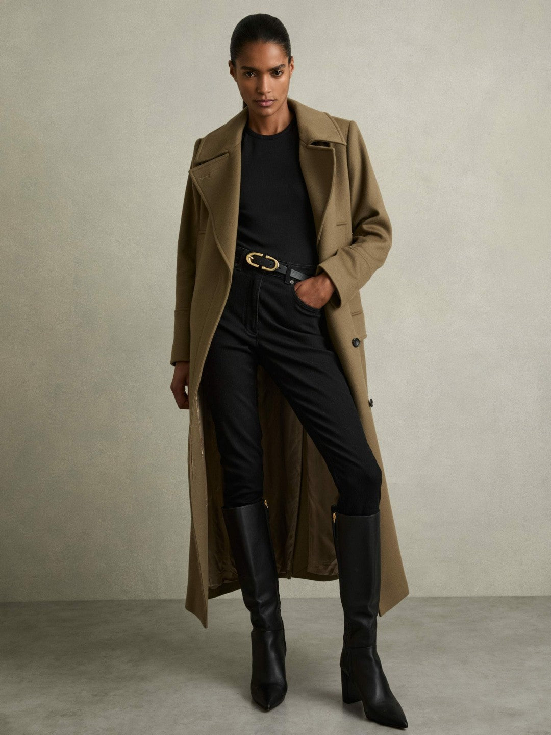 Block Heel Knee High Boots in Black Women | Reiss
