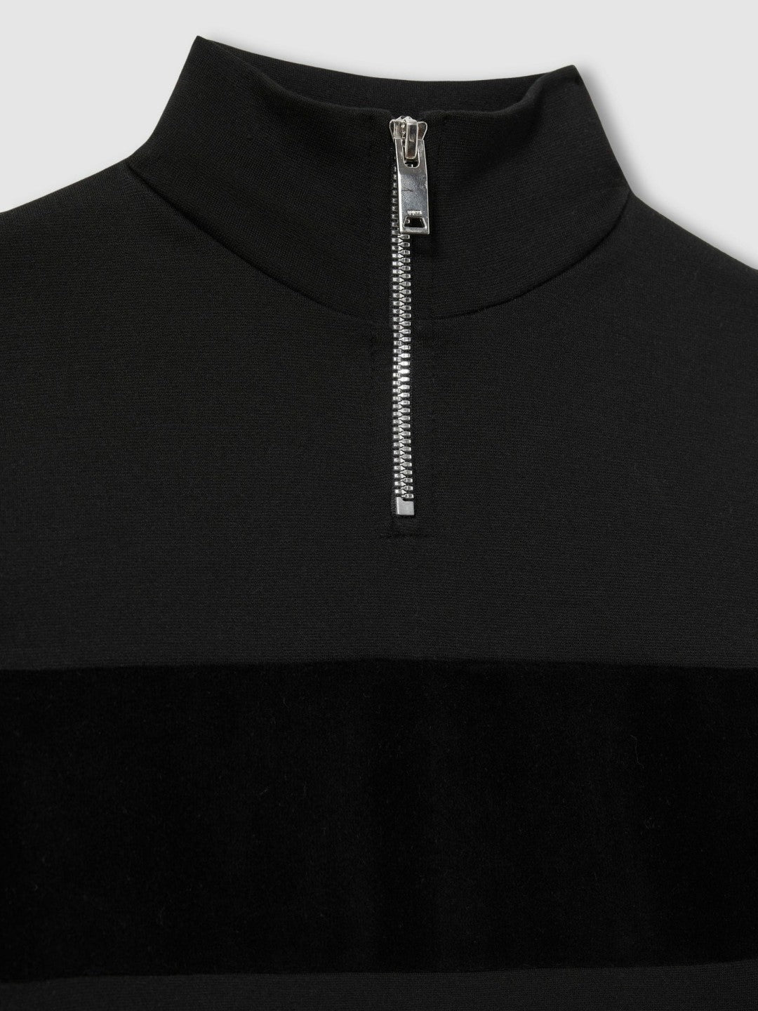 9-13 yrs Slim Fit Half-Zip Funnel Neck Velour Sweatshirt in Black Children & Baby | Reiss