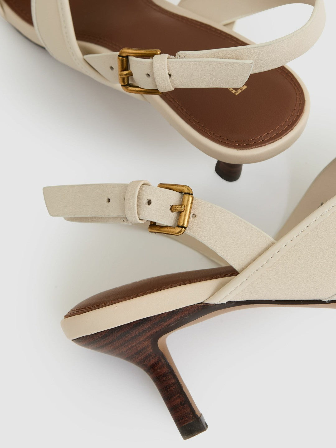 Leather Link-Strap Low-Heel Sandals in Off White Women | Reiss