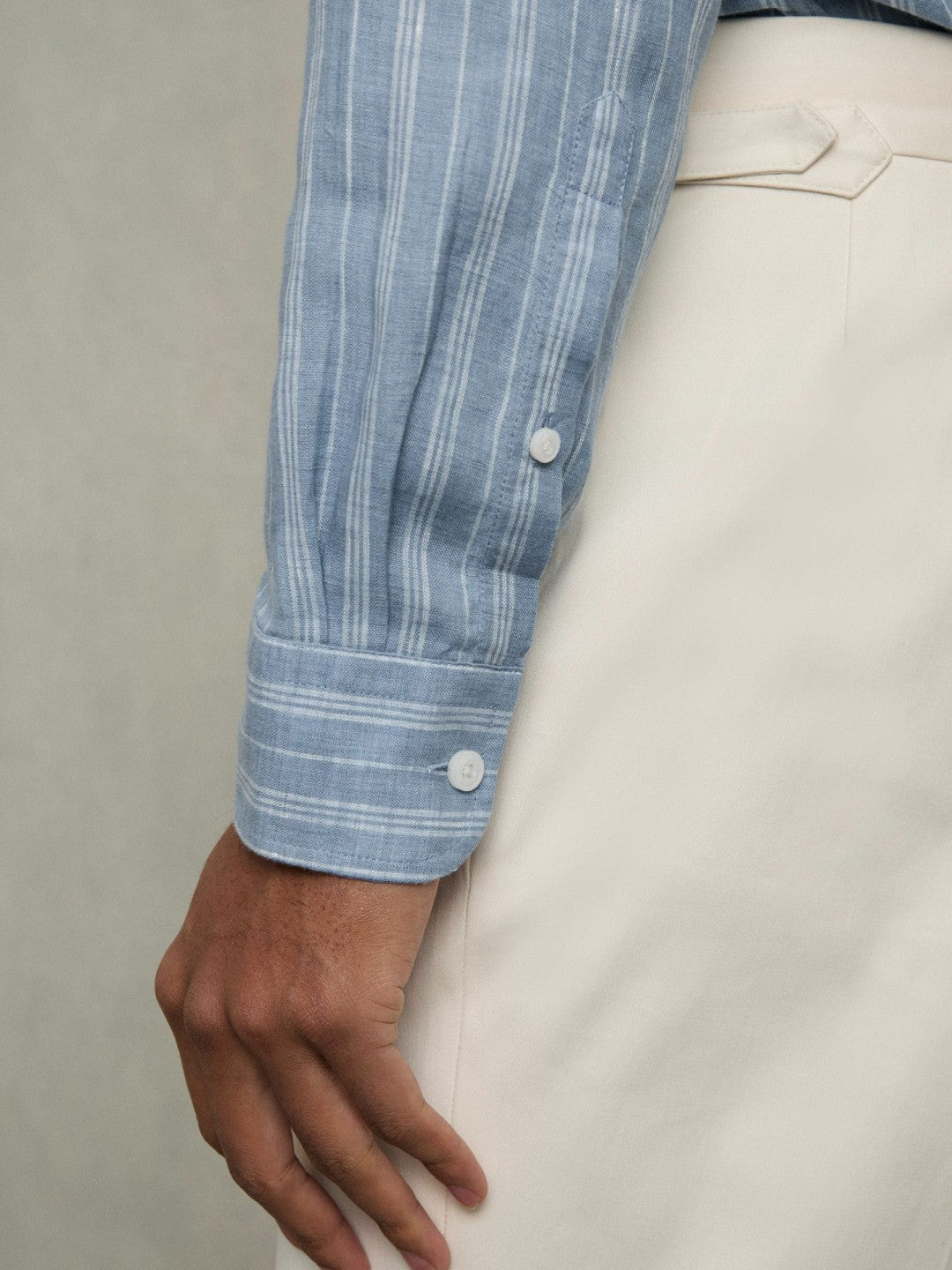 Linen Striped Long Sleeve Shirt in Airforce Blue/White Bengal Stripe Men | Reiss