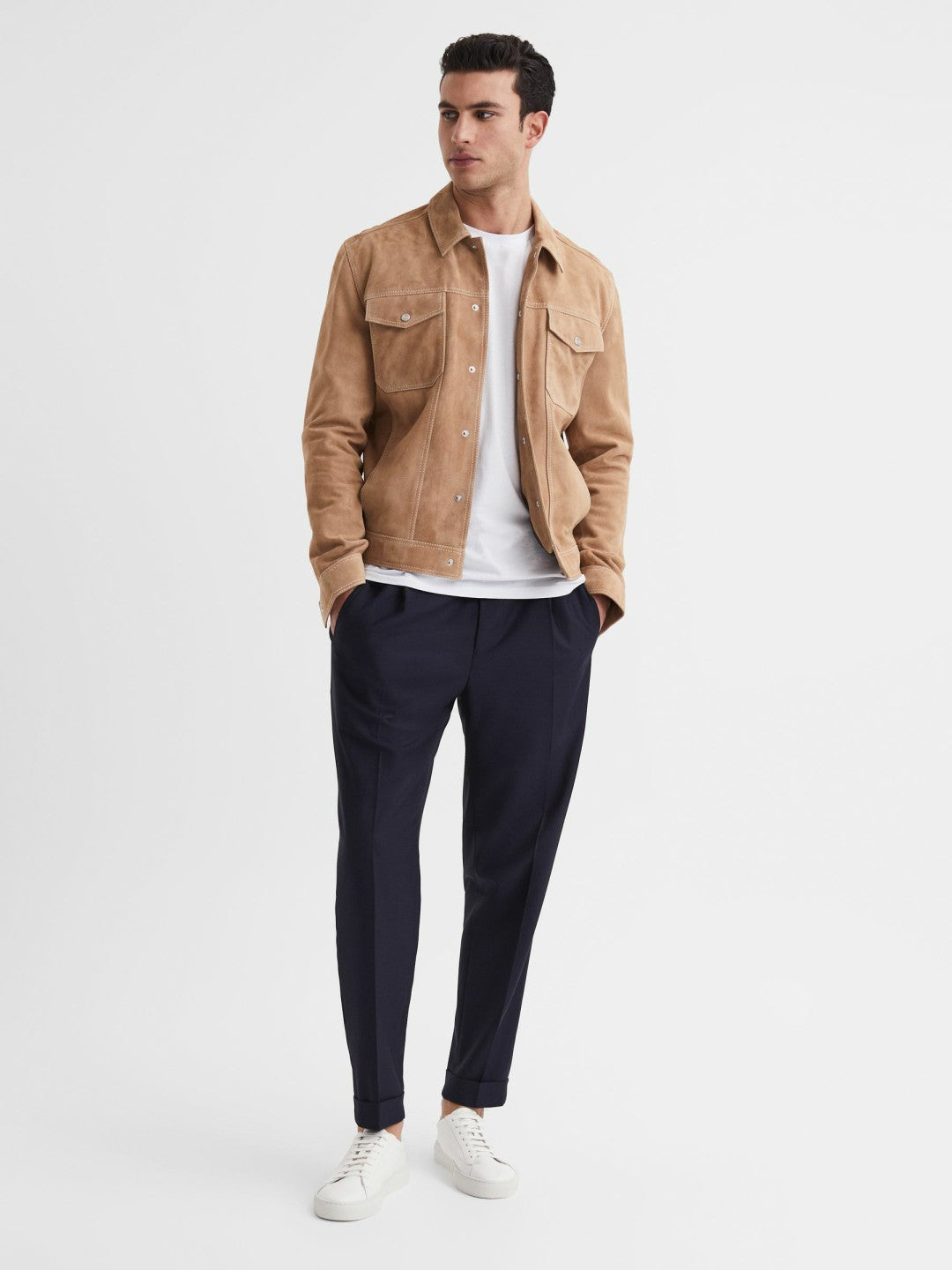 Leather Low-Top Trainers in White Men | Reiss