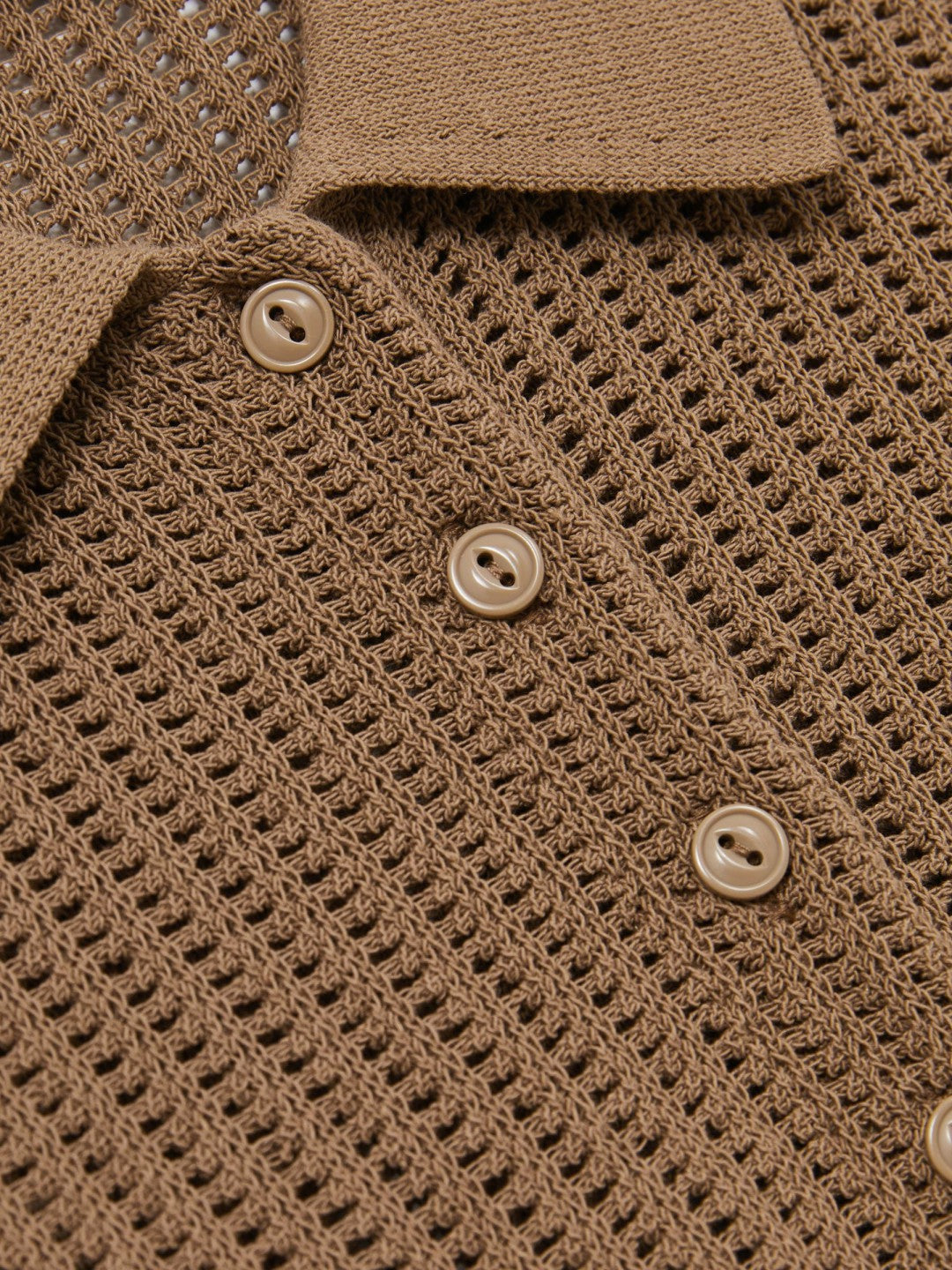 Cotton-Blend Open-Knit Polo Shirt in Tan Women | Reiss
