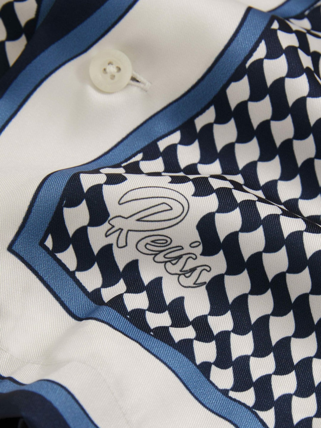 Geometric-Print Cuban-Collar Shirt in White/Navy Men | Reiss