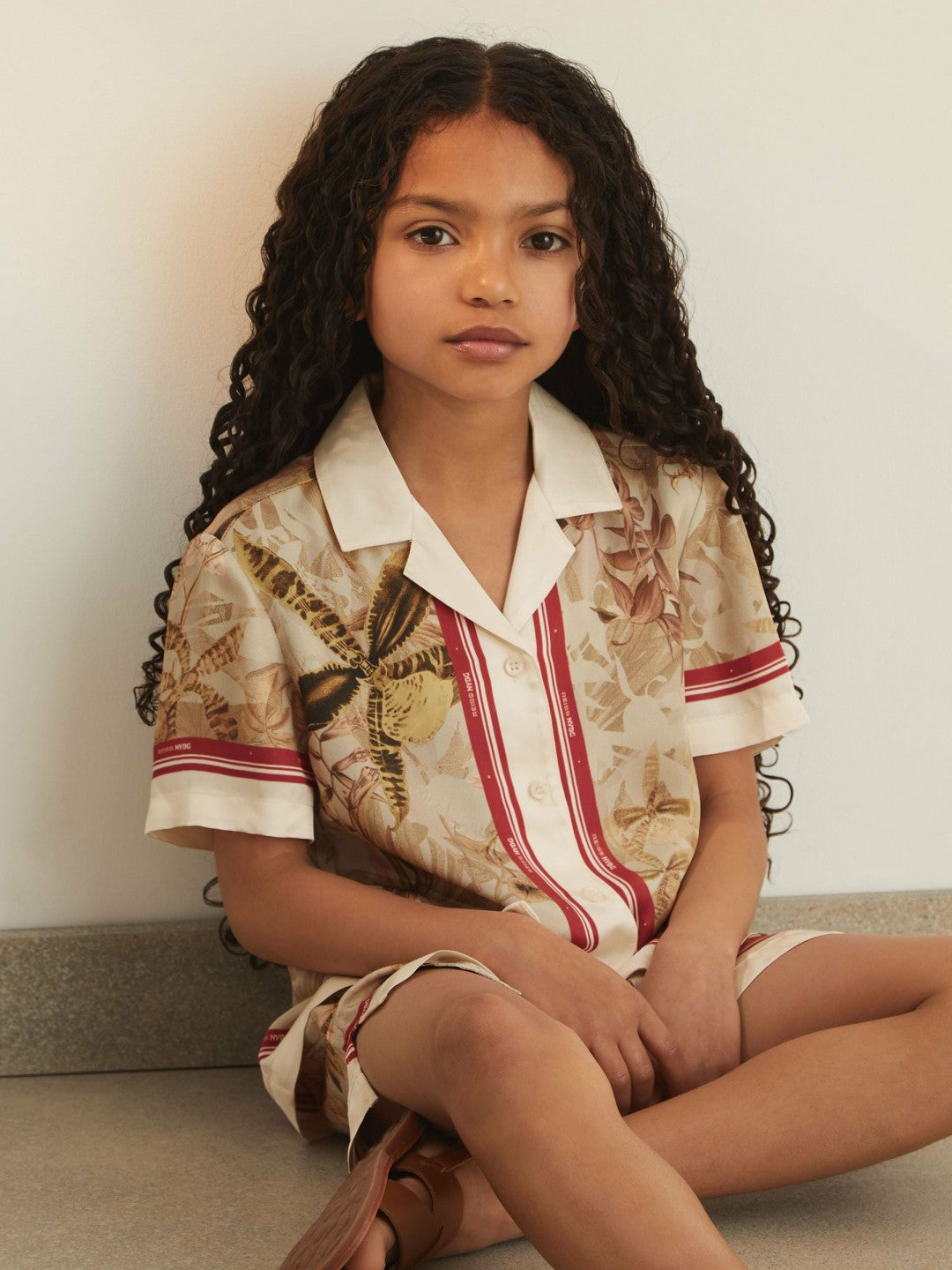 9-13 yrs | NYBG Satin Floral-Print Shirt in Khaki Children & Baby | Reiss