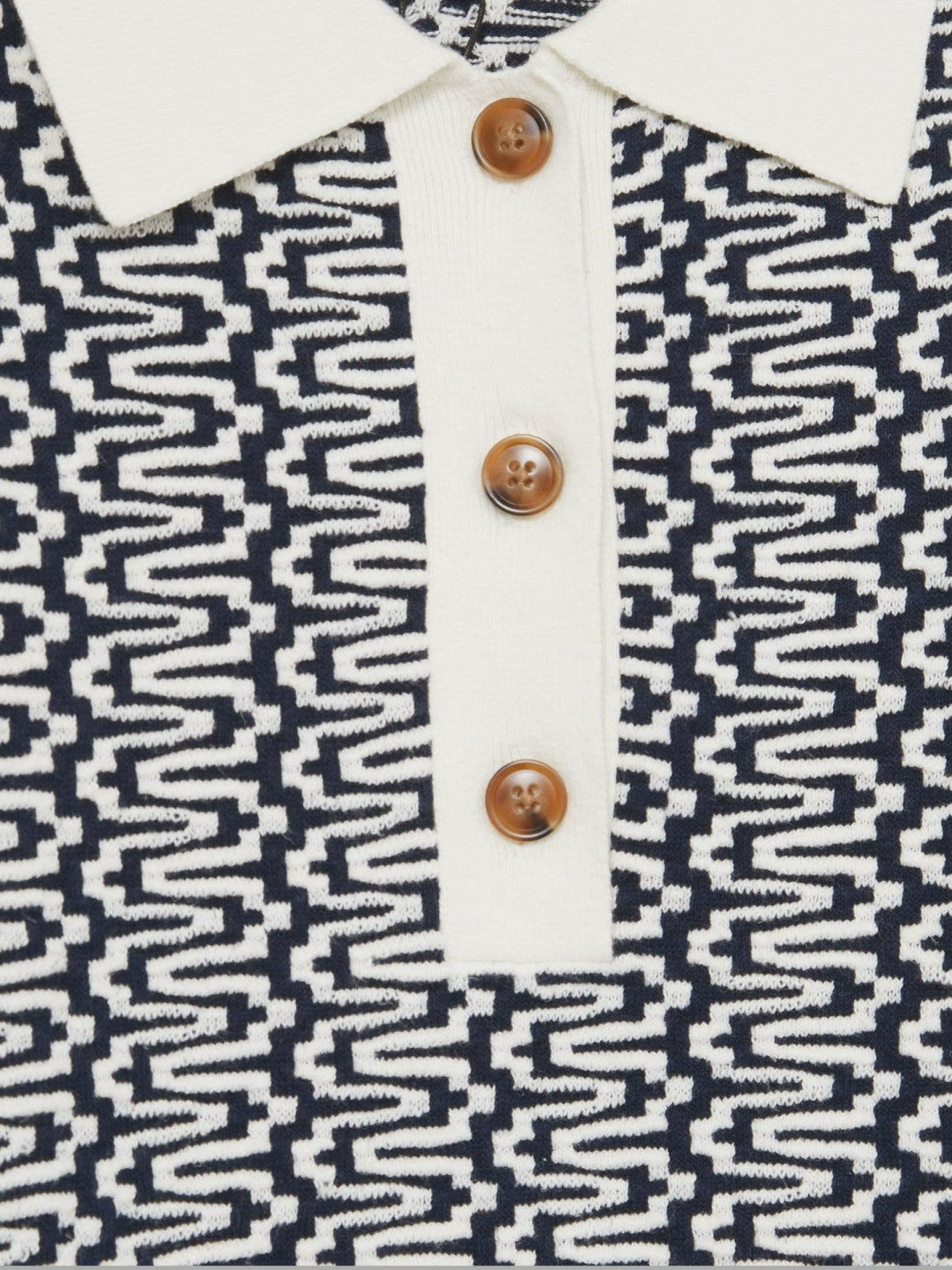 Zig-Zag Knit Polo Shirt in Blue/Ivory Women | Reiss