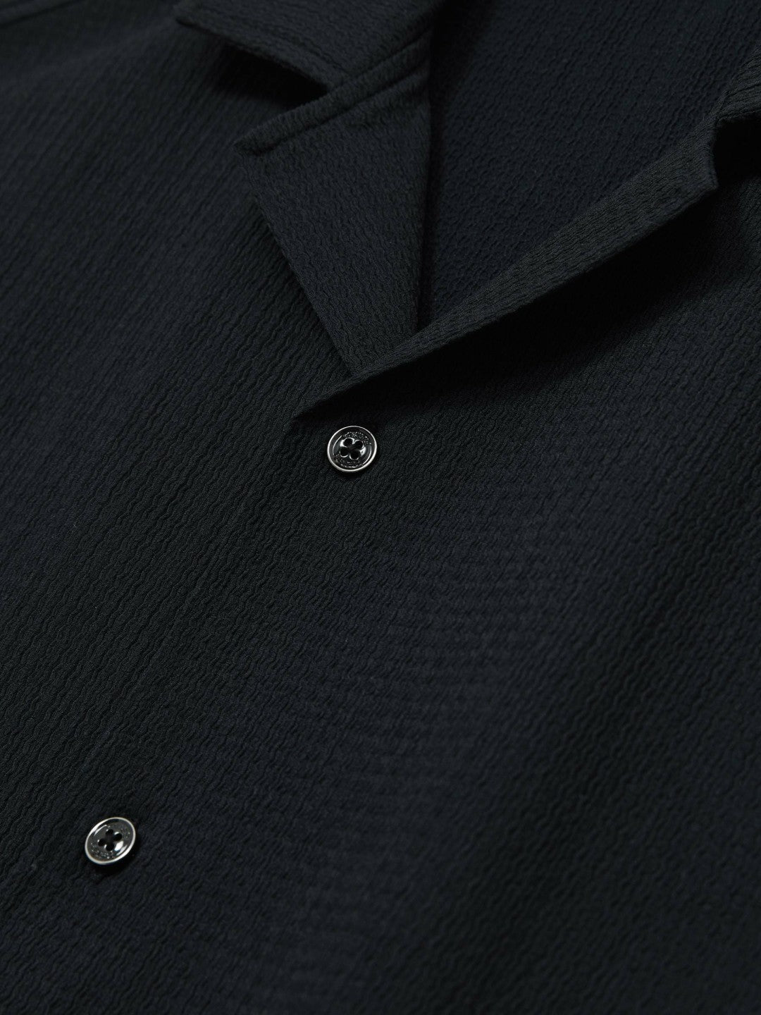 Textured Crepe Cuban Collar Shirt in Navy Men | Reiss