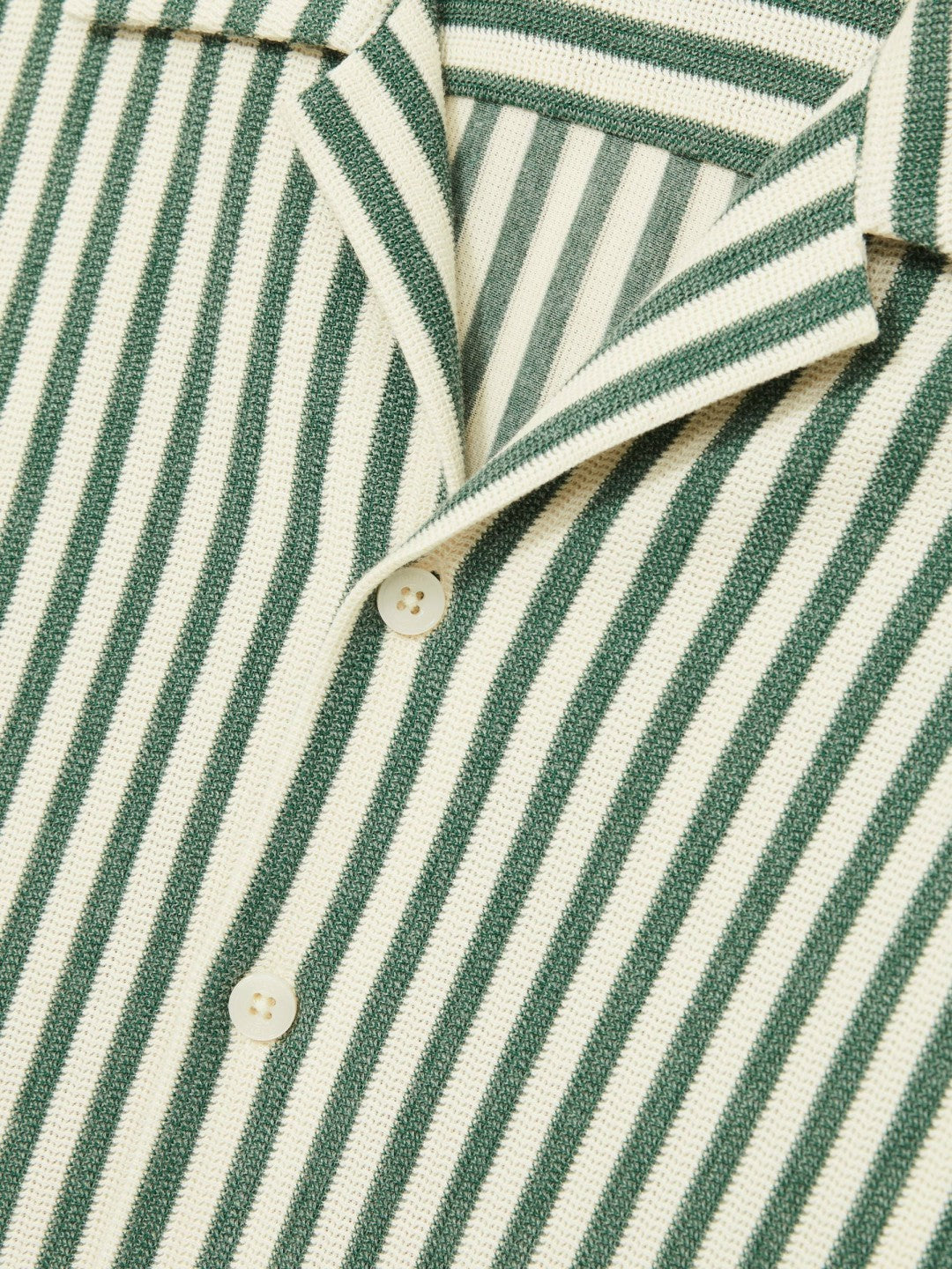 Textured Stripe Cuban-Collar Shirt in Green/White Men | Reiss