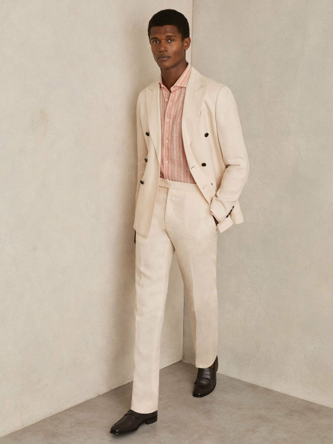 Linen Striped Long Sleeve Shirt in Pink Rose/White Bengal Stripe Men | Reiss