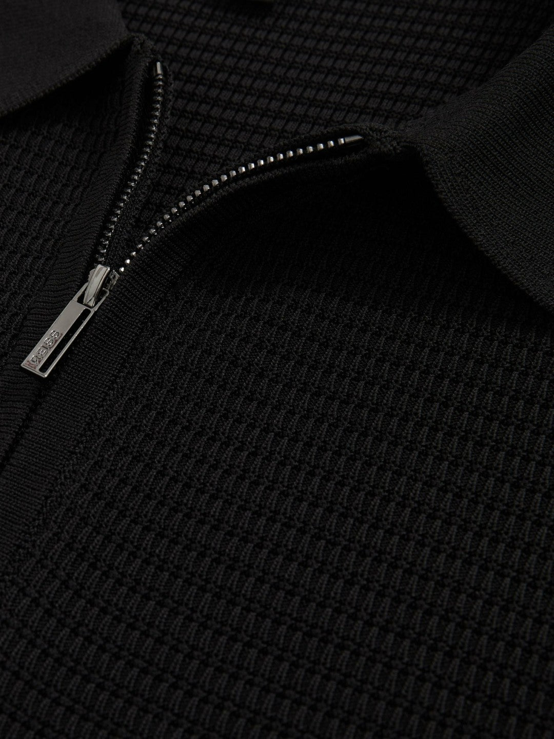 Textured Half-Zip Polo Shirt in Black Men | Reiss