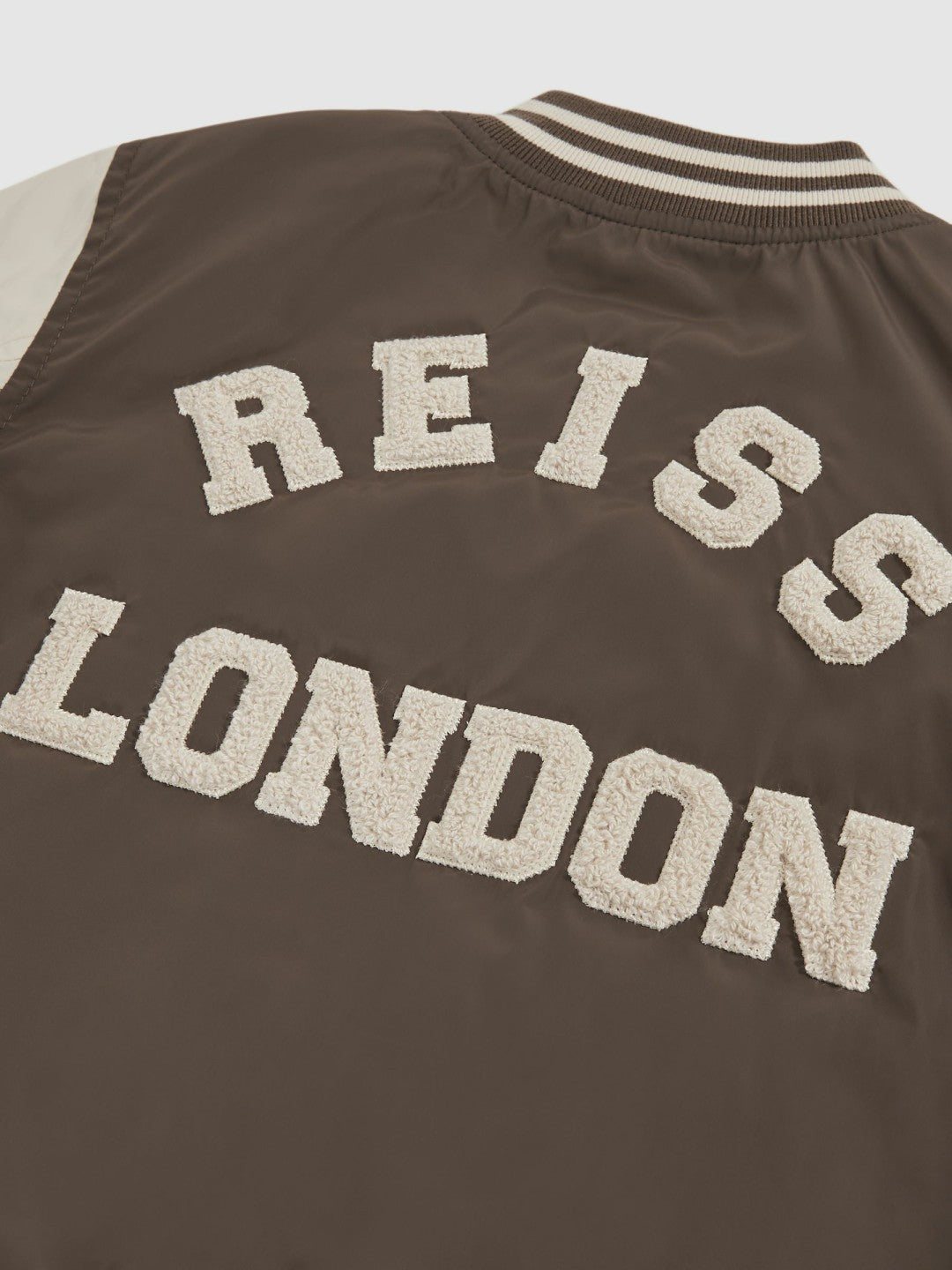 3-9 yrs Colour-Block Varsity Bomber Jacket in Mink Brown/Off White Children & Baby | Reiss