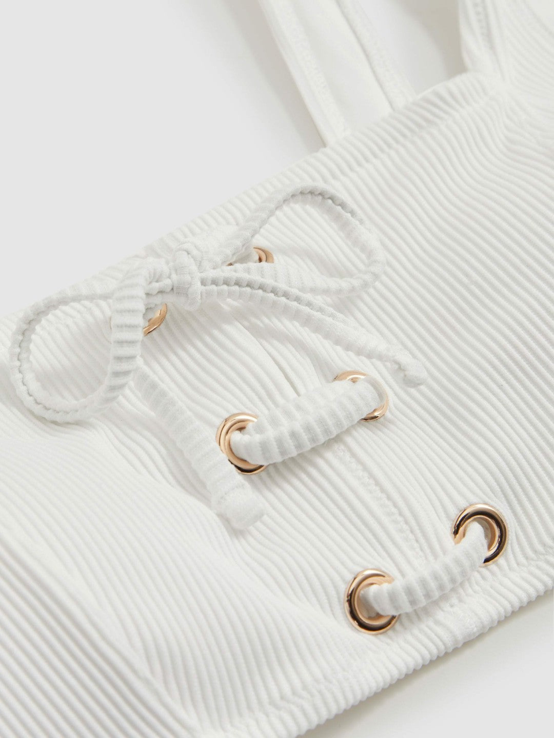 Ribbed Lace-Up Bikini Top in White Women | Reiss