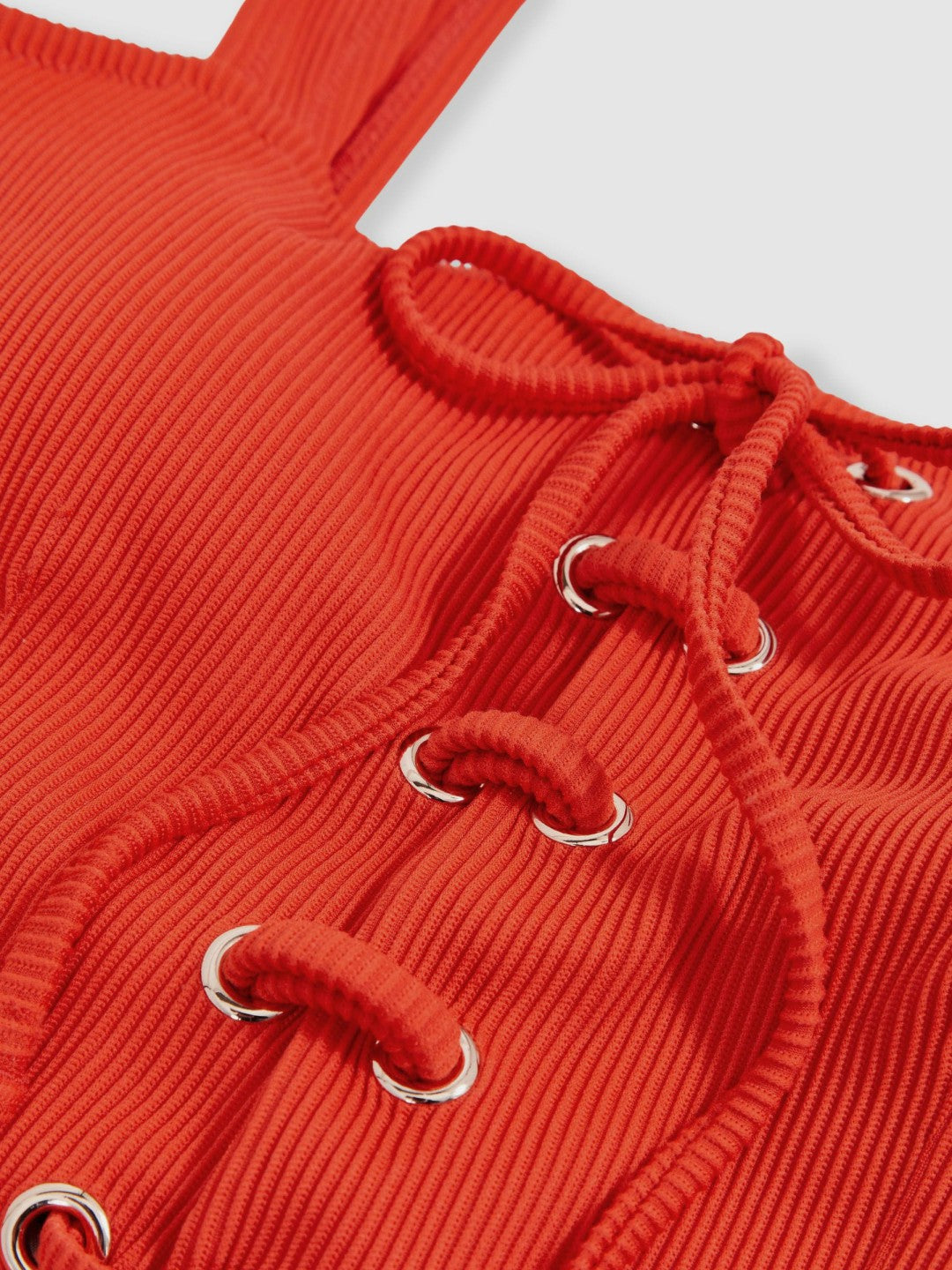 Ribbed Lace-Up Swimsuit in Orange Women | Reiss