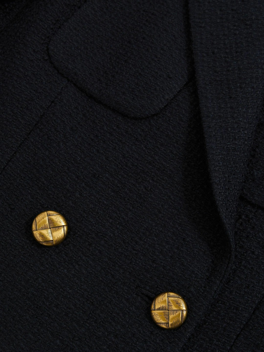 Double-Breasted Textured Cropped Blazer with Wool and Cotton in Navy Women | Reiss