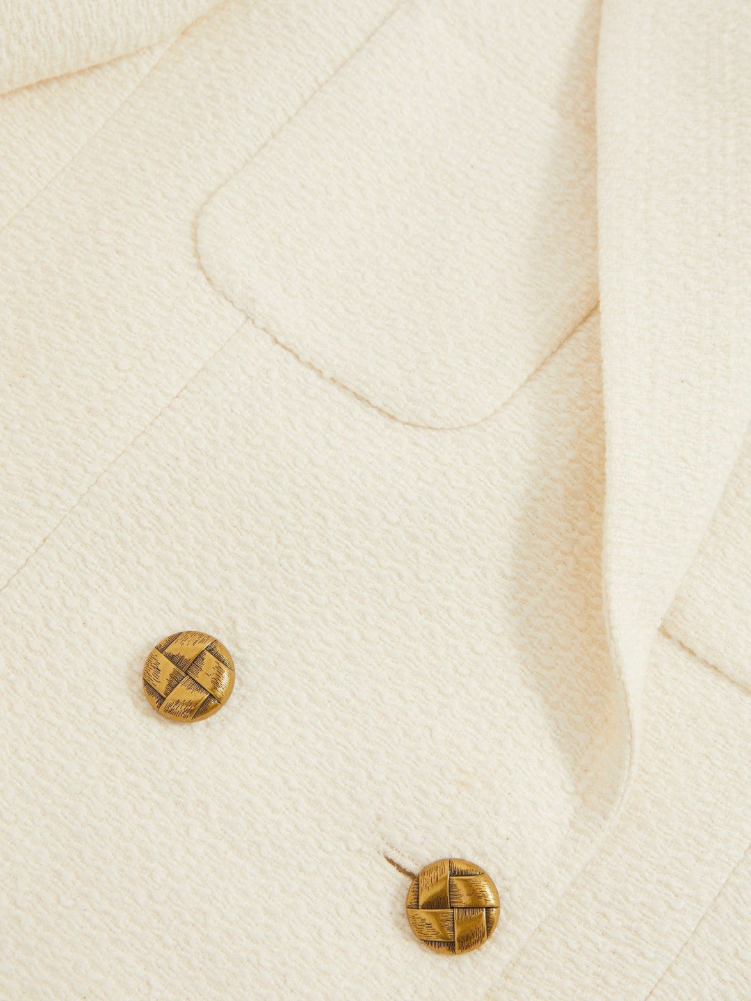 Double-Breasted Textured Cropped Blazer with Wool and Cotton in White Women | Reiss