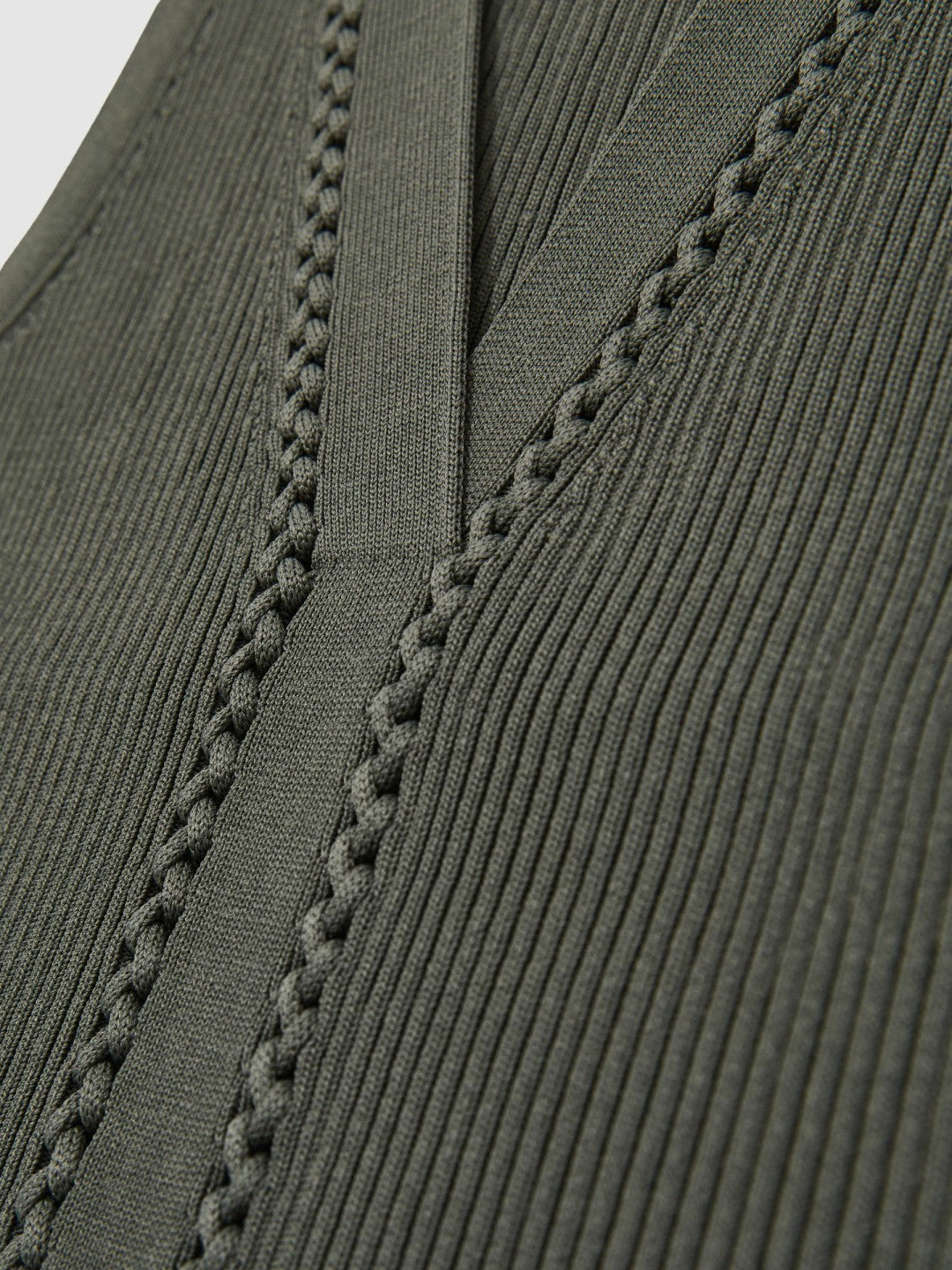 Craft-Stitch Rib-Knit Vest in Khaki Green Women | Reiss