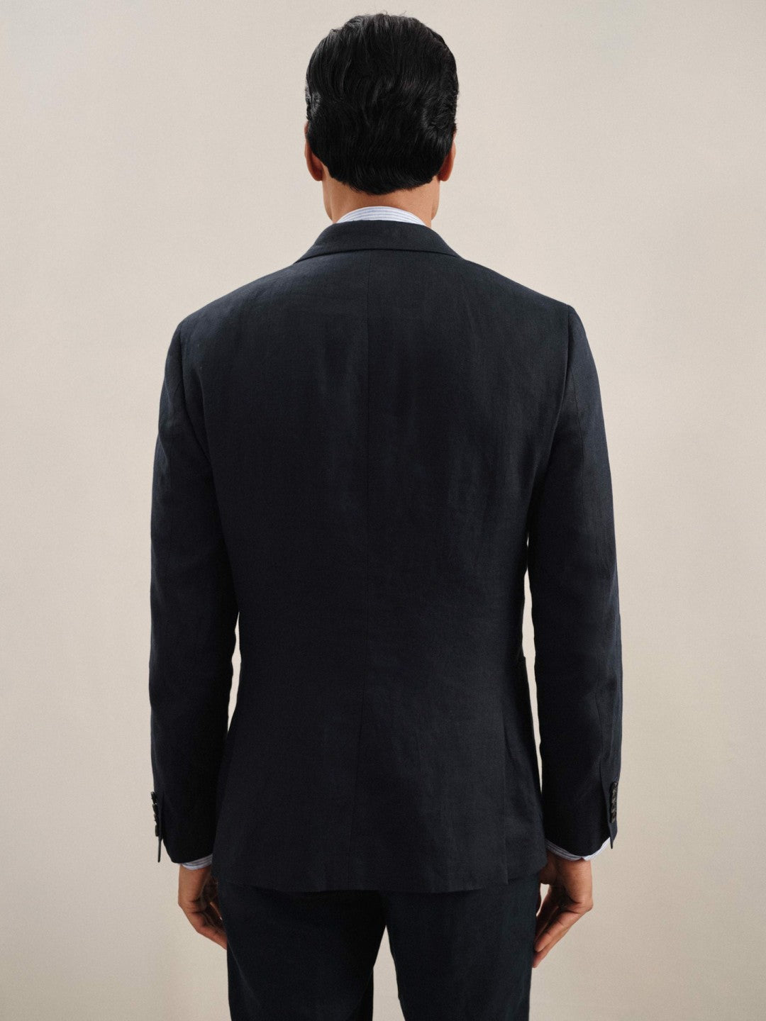 Linen Double-Breasted Suit Slim-Fit Blazer in Navy Men | Reiss