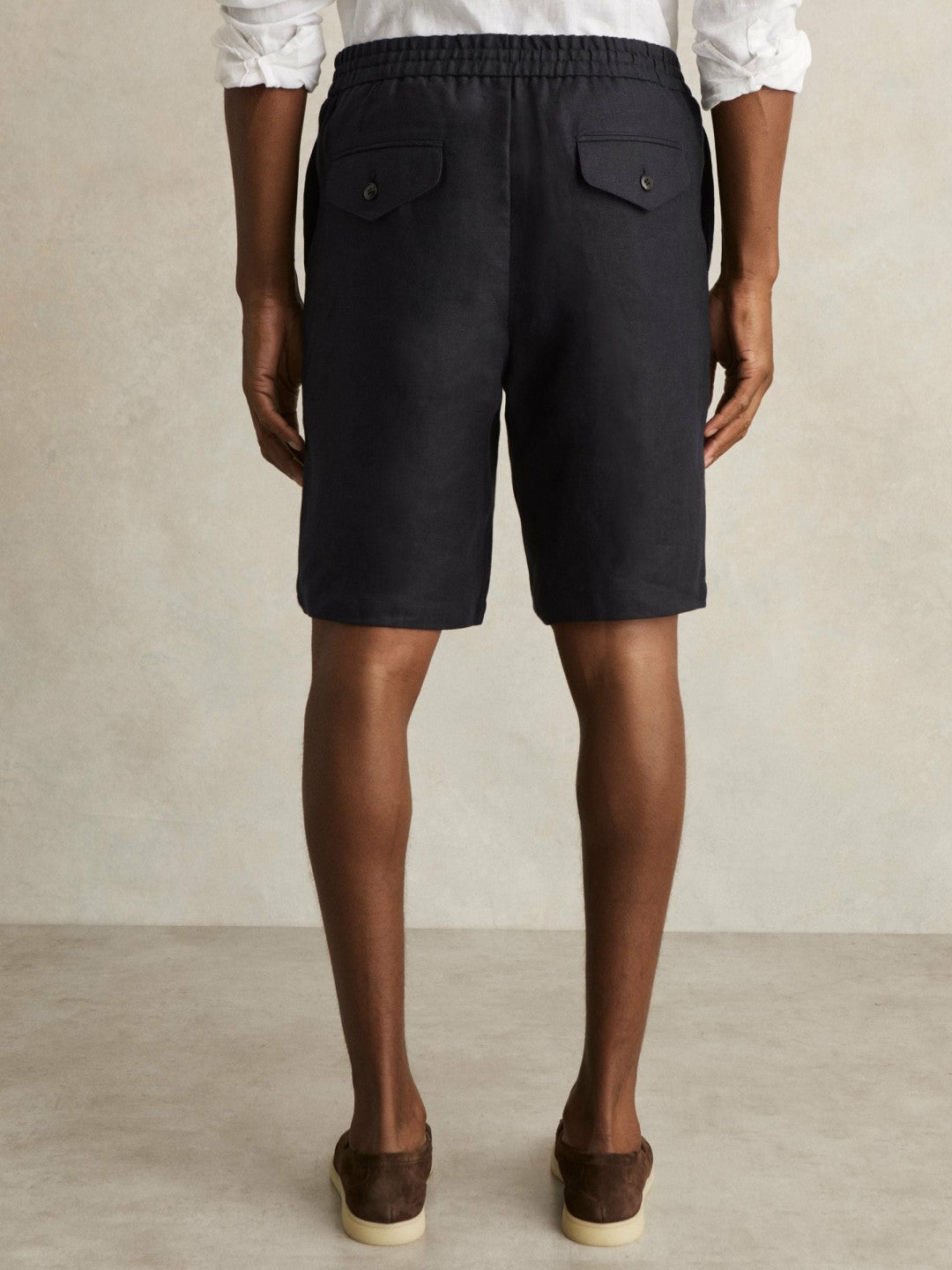 Linen Drawstring Shorts in Navy Men | Reiss