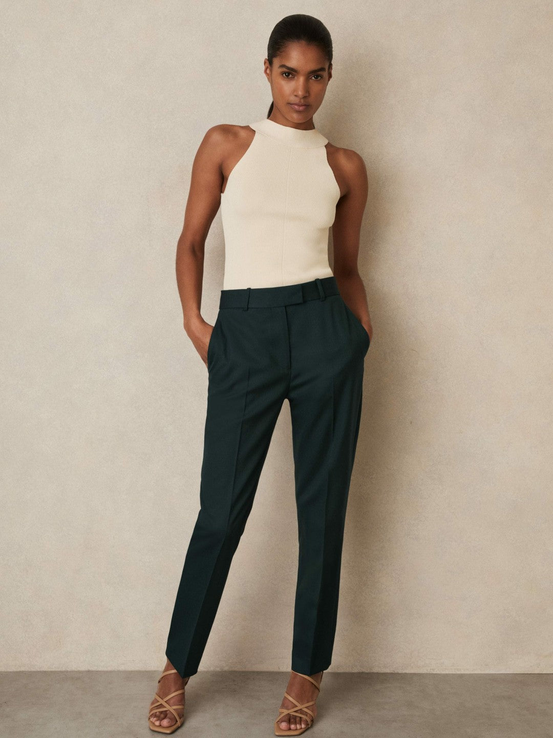 Wool-Blend Slim-Fit Suit Trousers in Green Women | Reiss