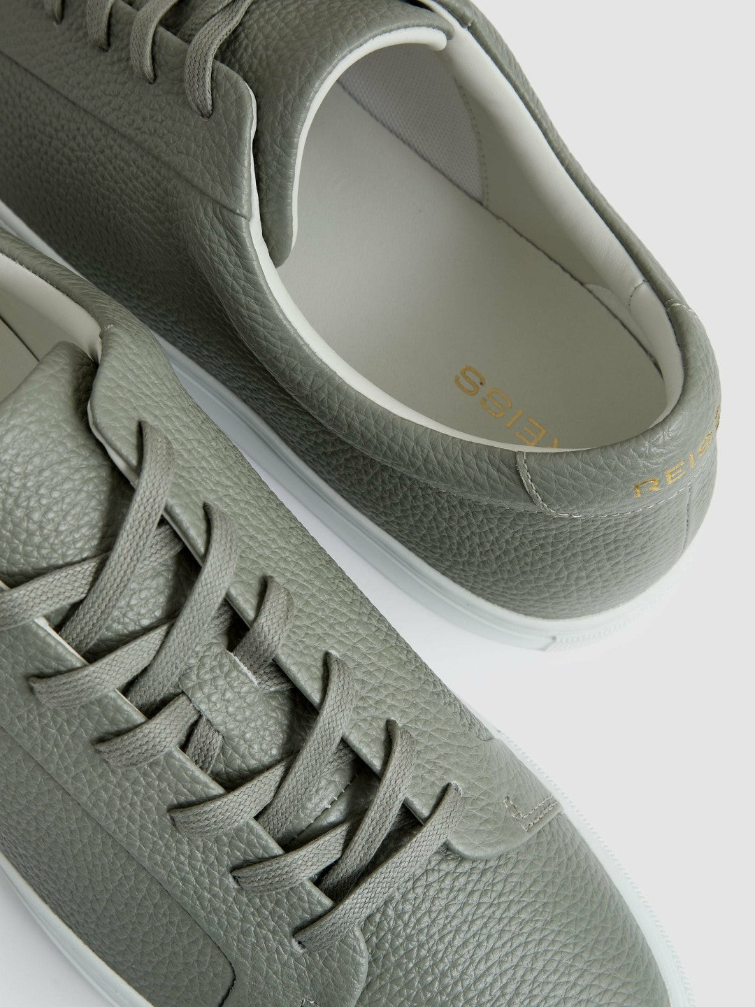 Tumbled-Leather Low-Top Trainers in Mint Green Men | Reiss