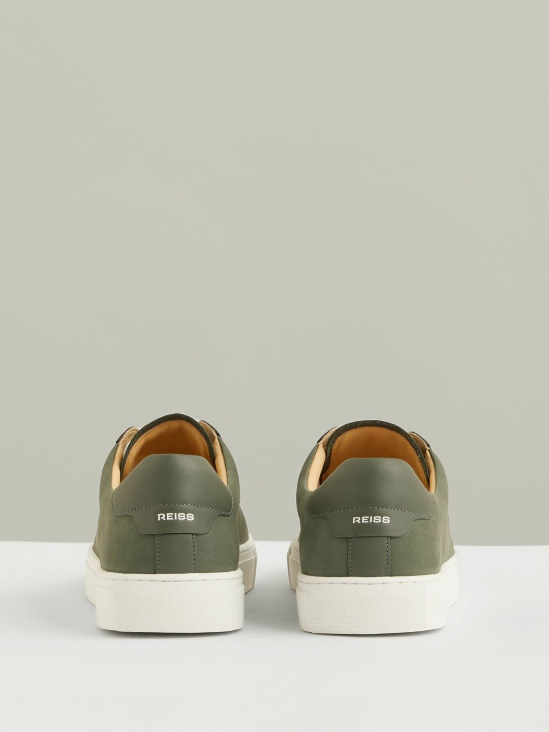 Nubuck Leather Low-Top Trainers in Thyme Green Men | Reiss