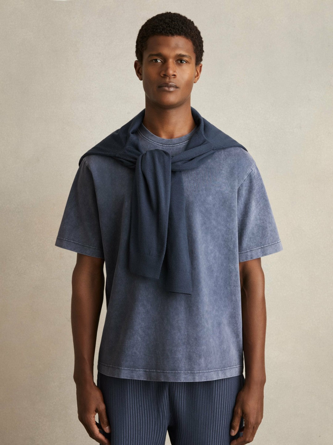 Cotton Garment-Dyed Oversize T-Shirt in Indigo Blue Men | Reiss