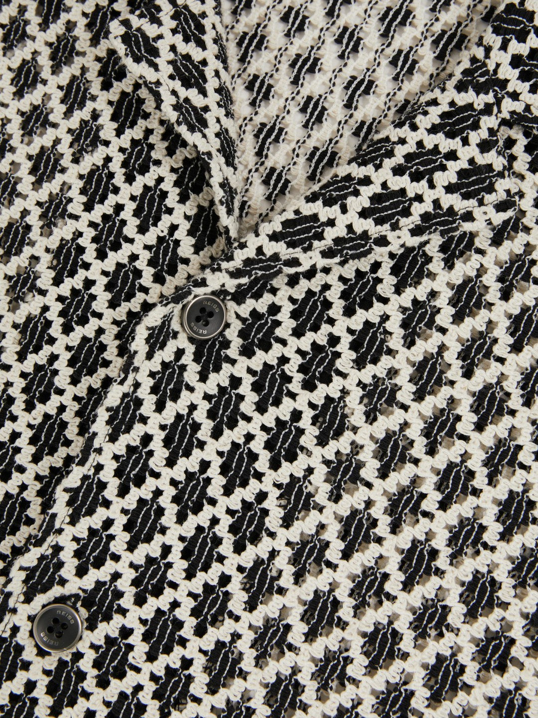 Geometric-Crochet Cuban-Collar Shirt in Navy/White Men | Reiss