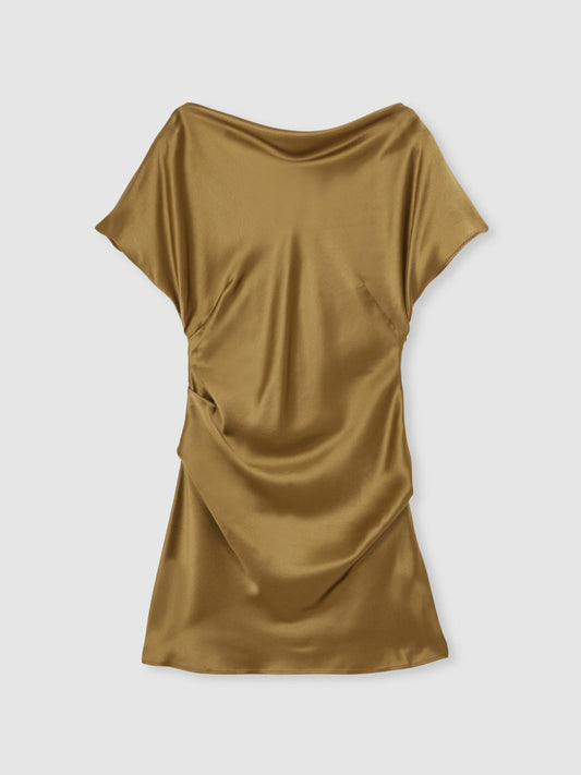 Acler Draped Satin Mini Dress in Gold Moss Women | Reiss