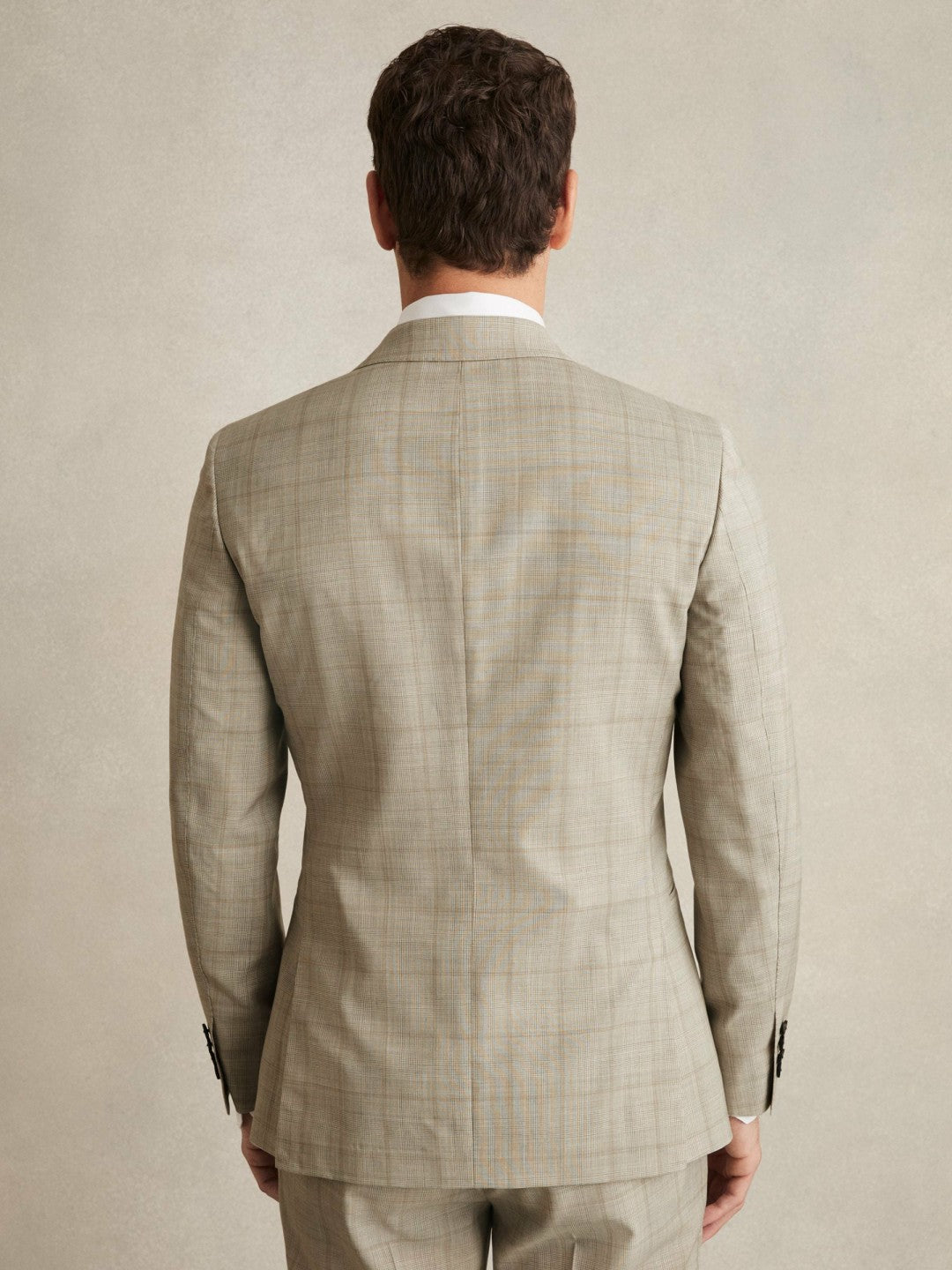 Slim-Fit Single-Breasted Wool Check Suit Blazer in Oatmeal Brown Men | Reiss
