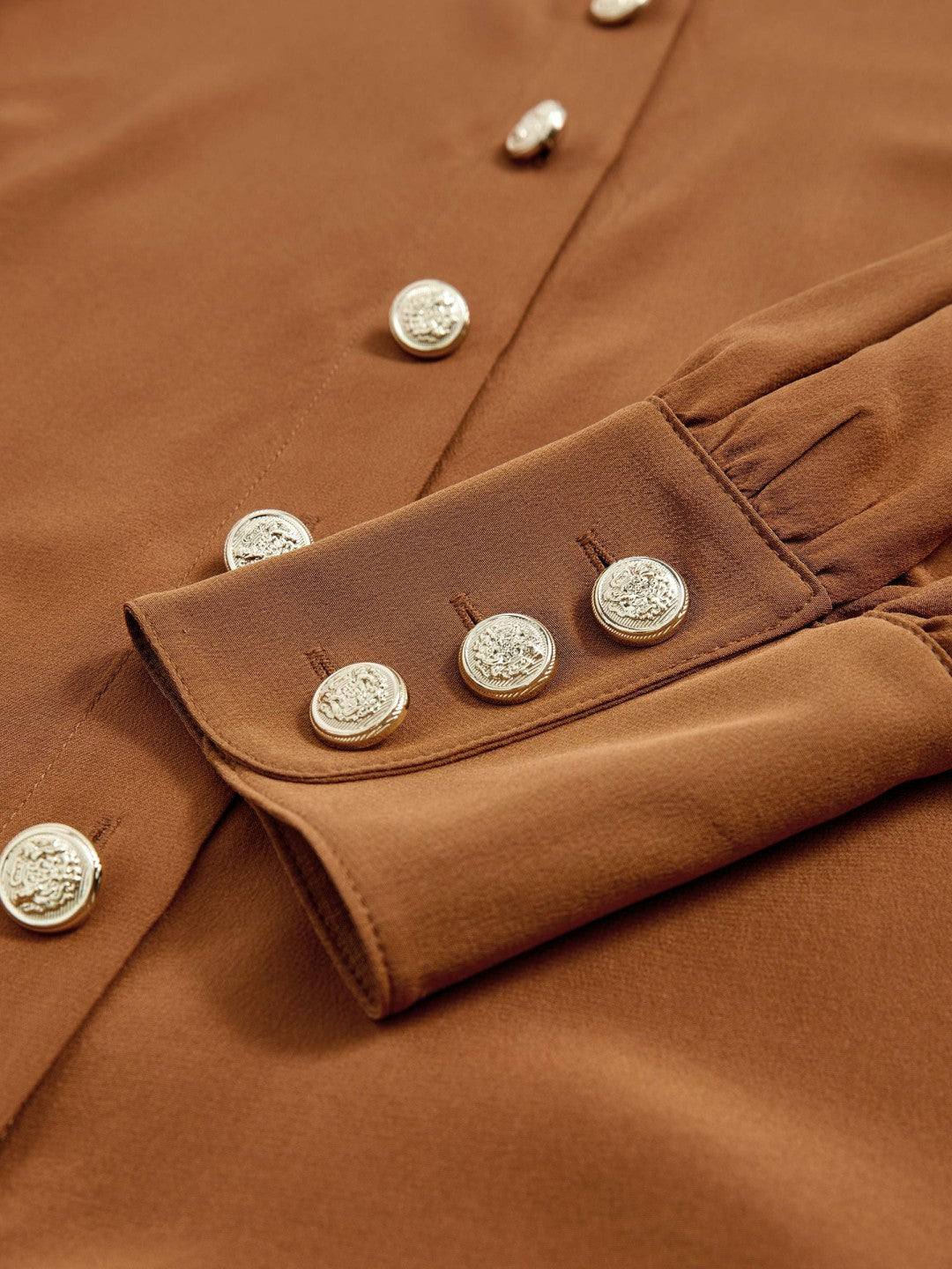 Silk Embossed-Button Shirt in Tan Brown Women | Reiss