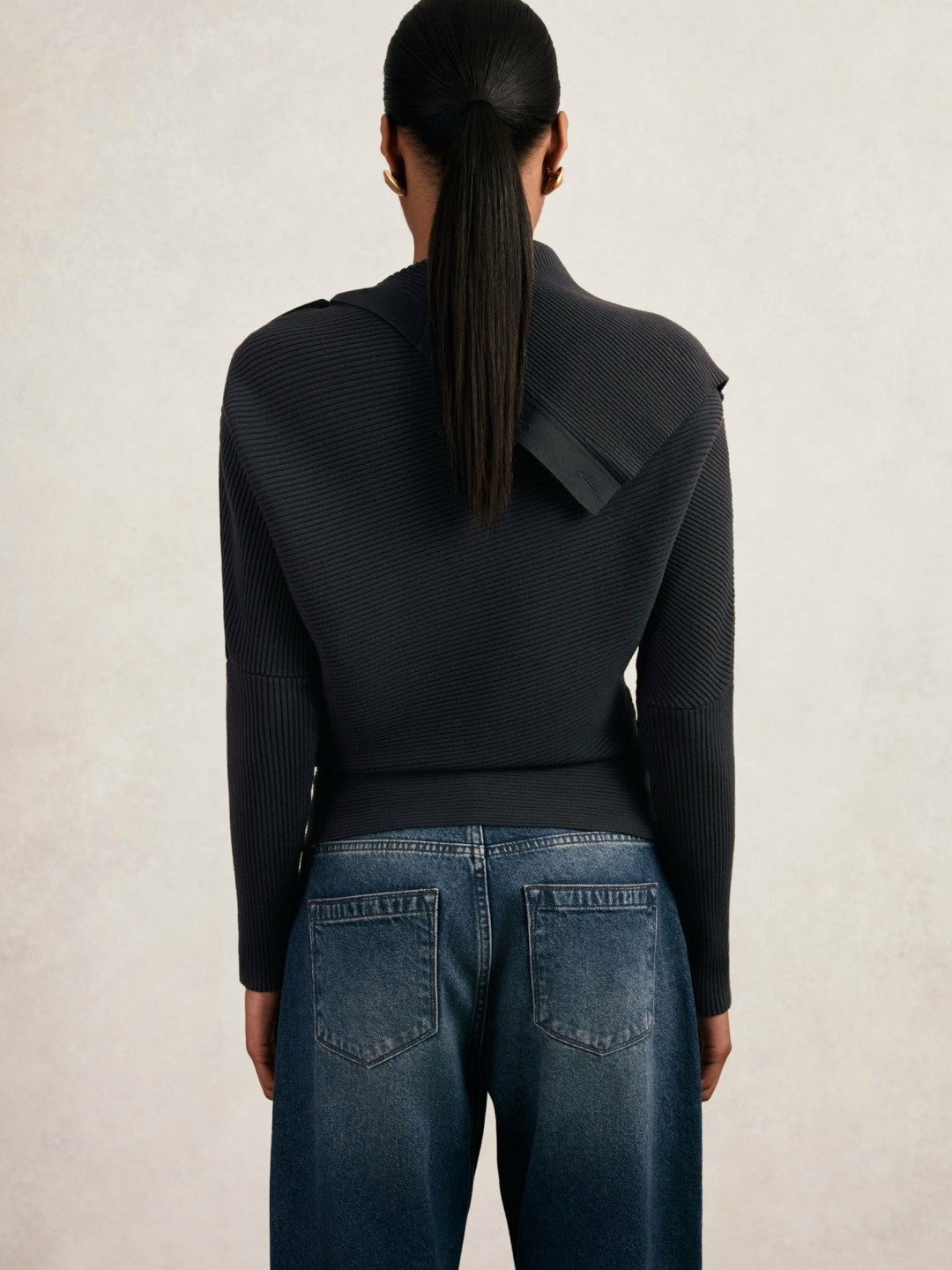 Rib-Knit Button Shawl Jumper in Navy Women | Reiss
