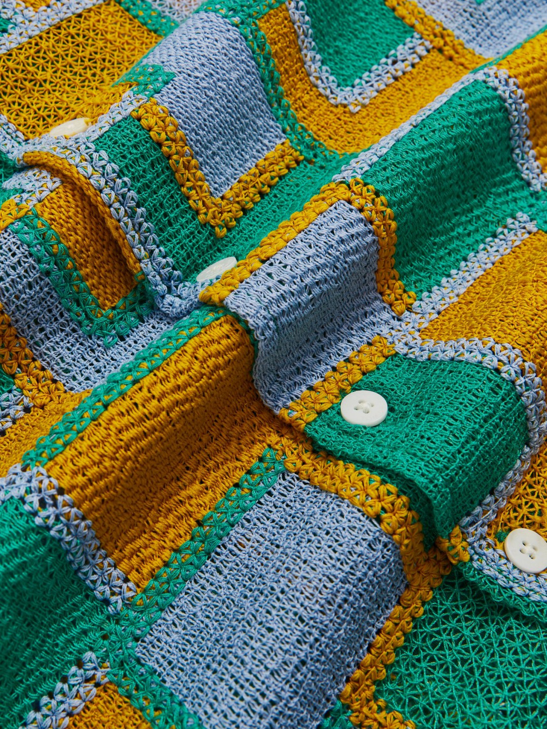 | Tom Daley Tile Crochet Shirt in Yellow/Green/Blue Multi Men | Reiss