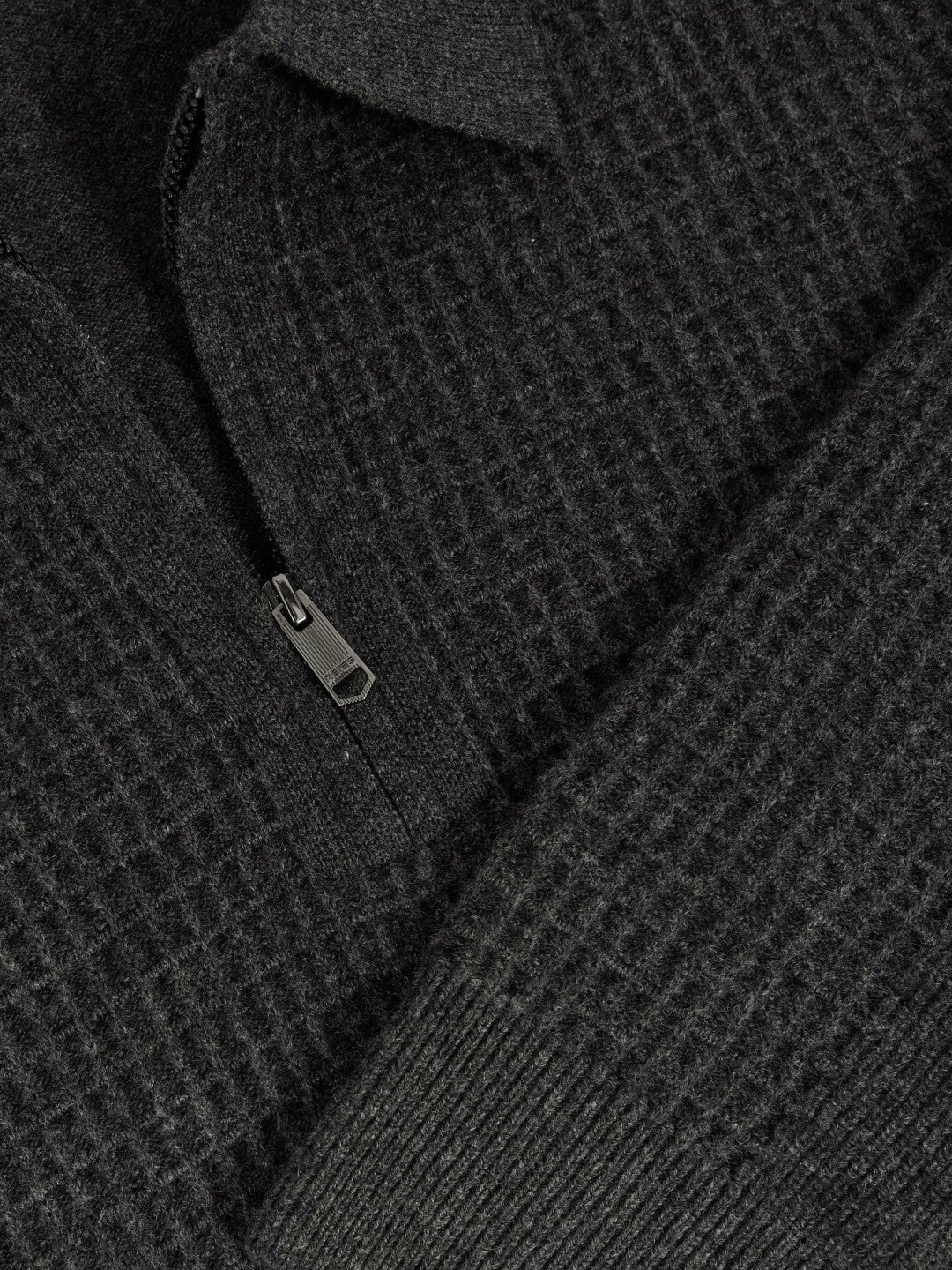 Wool Waffle-Knit Half-Zip Polo Shirt in Charcoal Grey Men | Reiss
