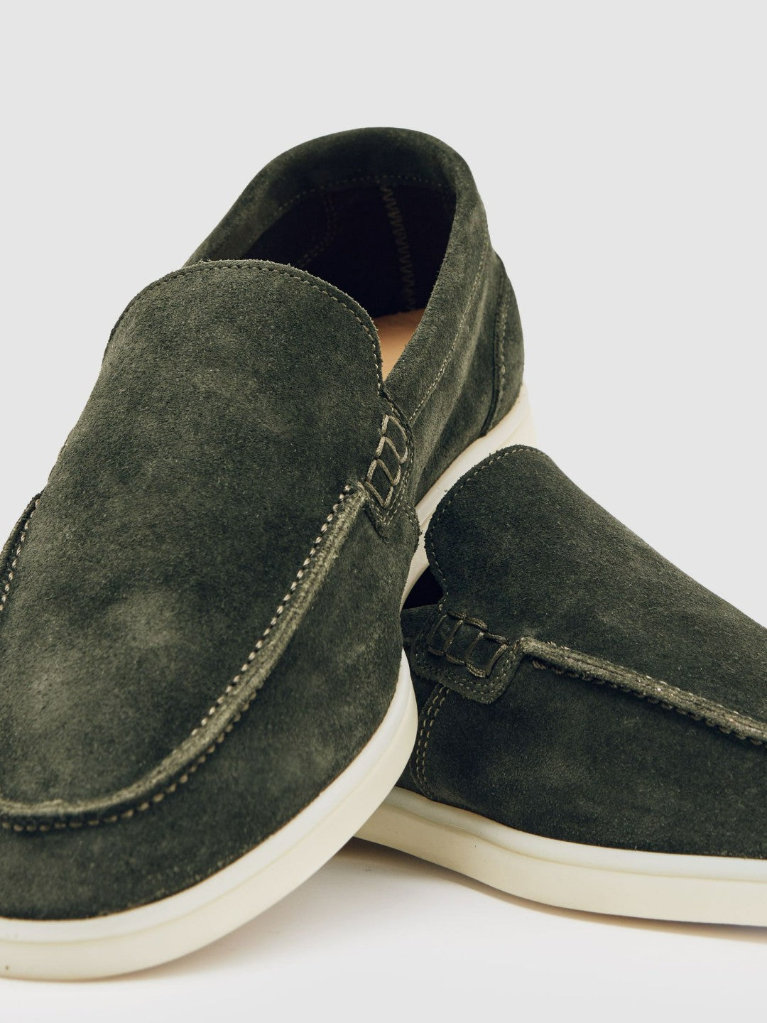 Suede Slip-On Loafers in Forest Green Men | Reiss