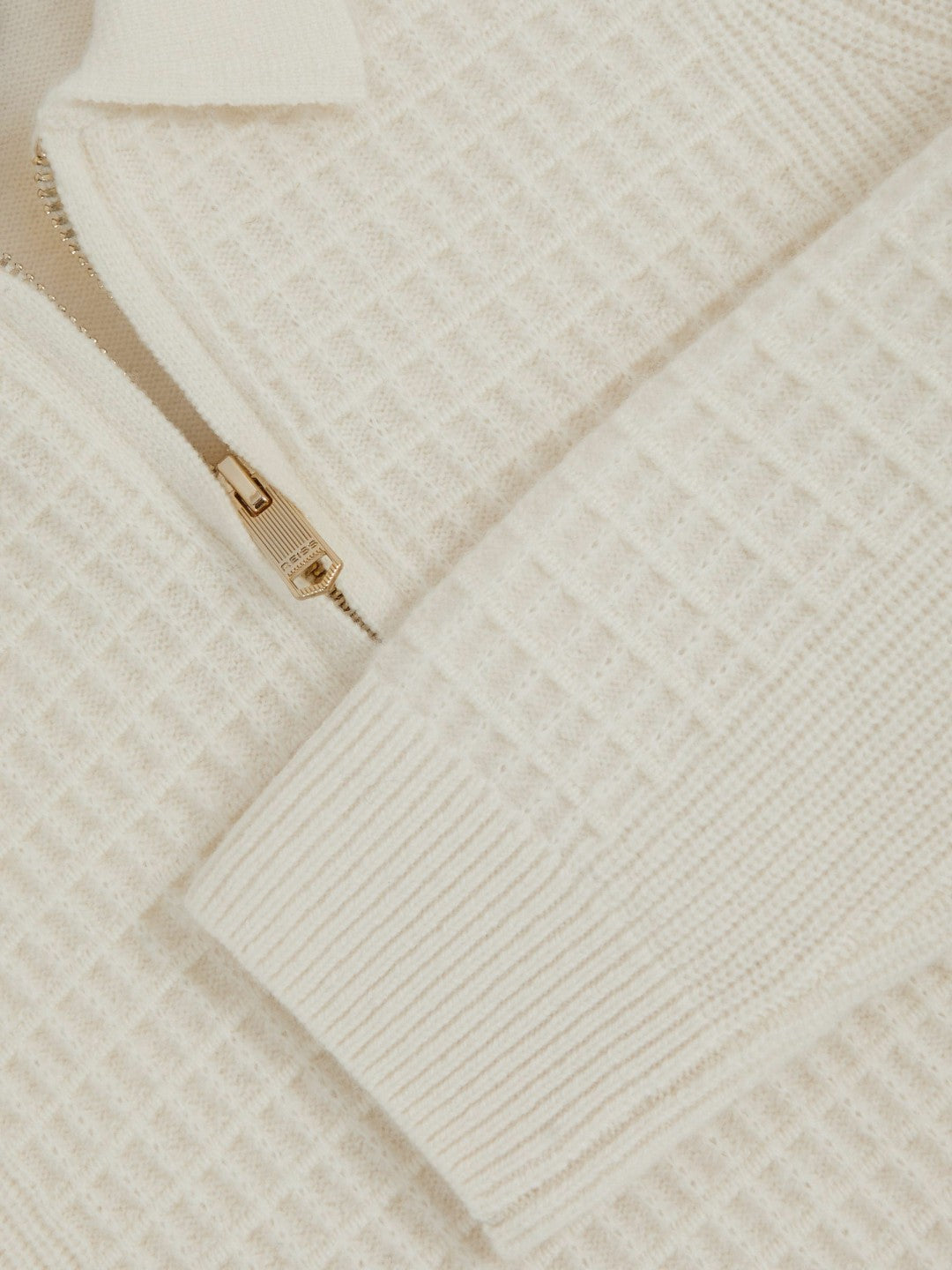 13-14 yrs Wool Waffle-Knit Half-Zip Polo Shirt in Off White Children & Baby | Reiss