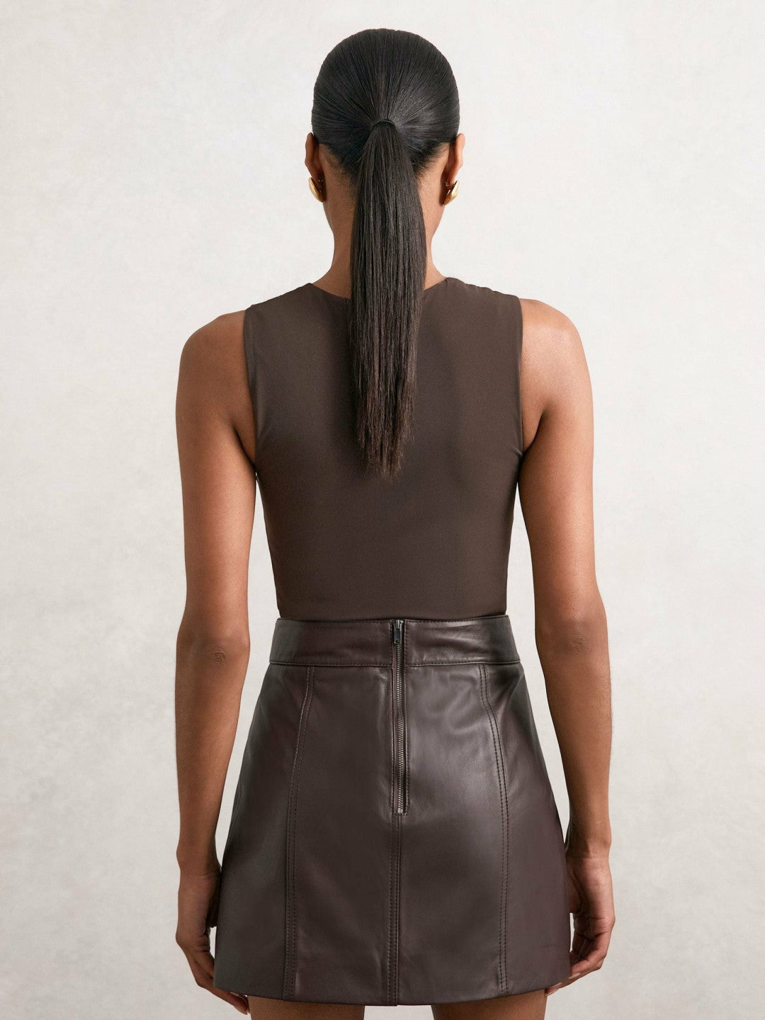 V-Neck Sleeveless Bodysuit in Chocolate Brown Women | Reiss