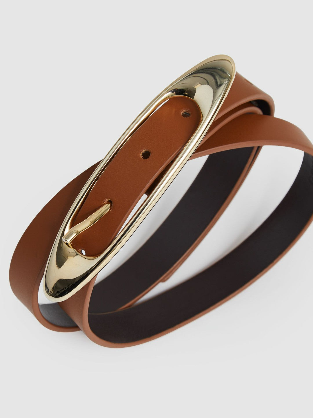 Leather Oval-Buckle Belt in Tan Women | Reiss