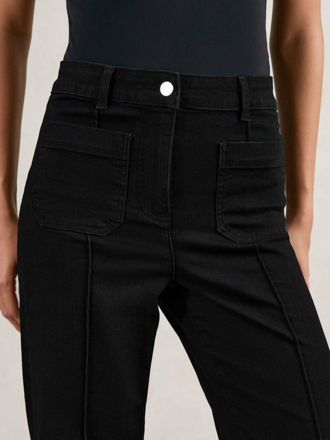Petite Patch-Pocket Flared Jeans in Black Women | Reiss