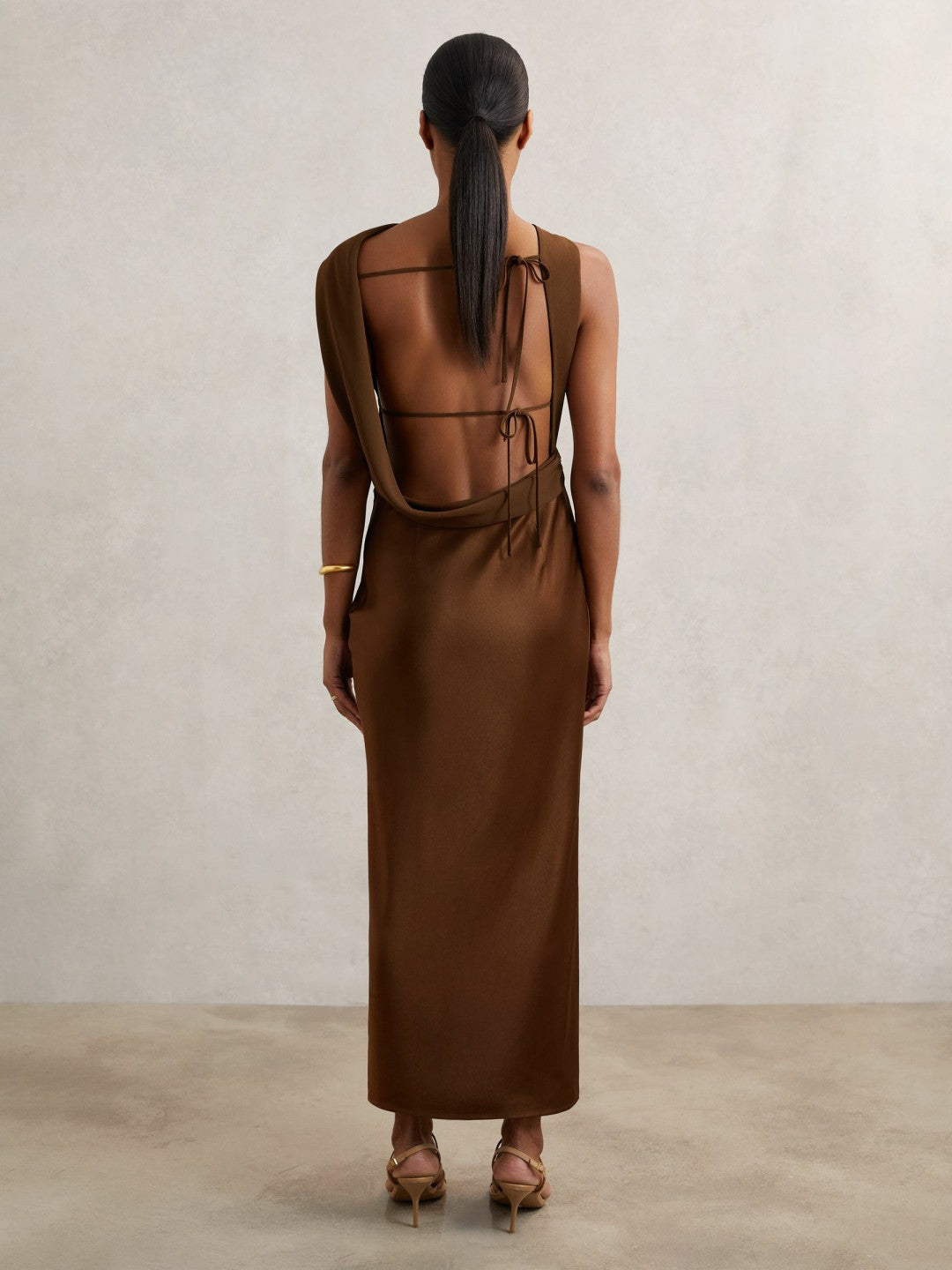 Petite Back Detail Midi Dress in Bronze Women | Reiss