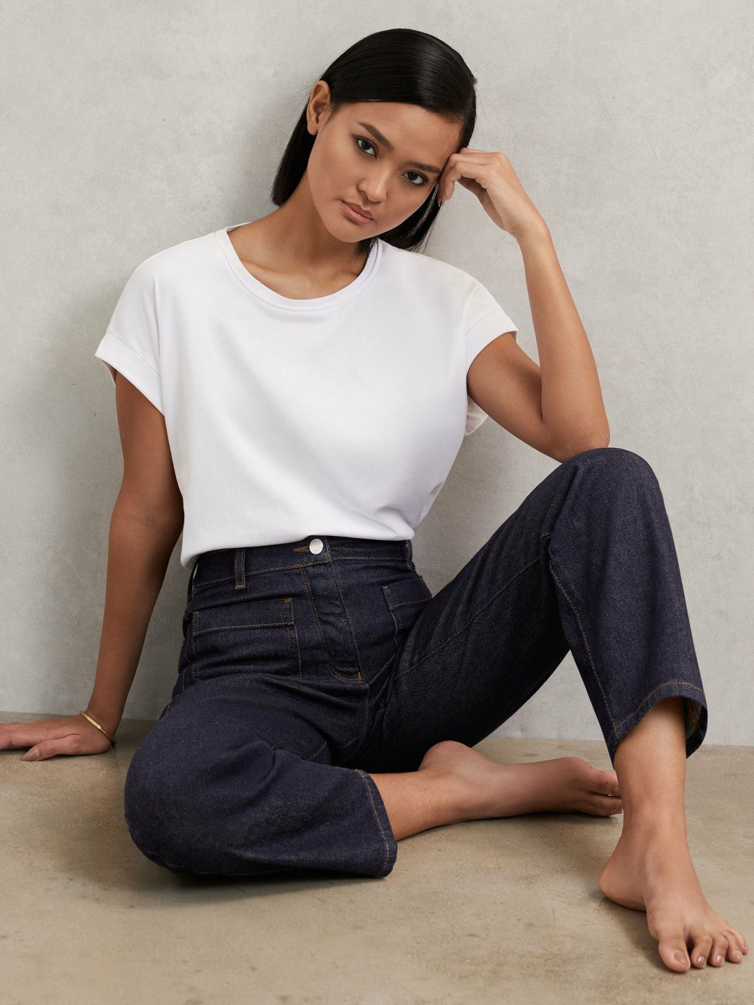 Petite Straight Leg Patch Pocket Jeans in Dark Blue Women | Reiss
