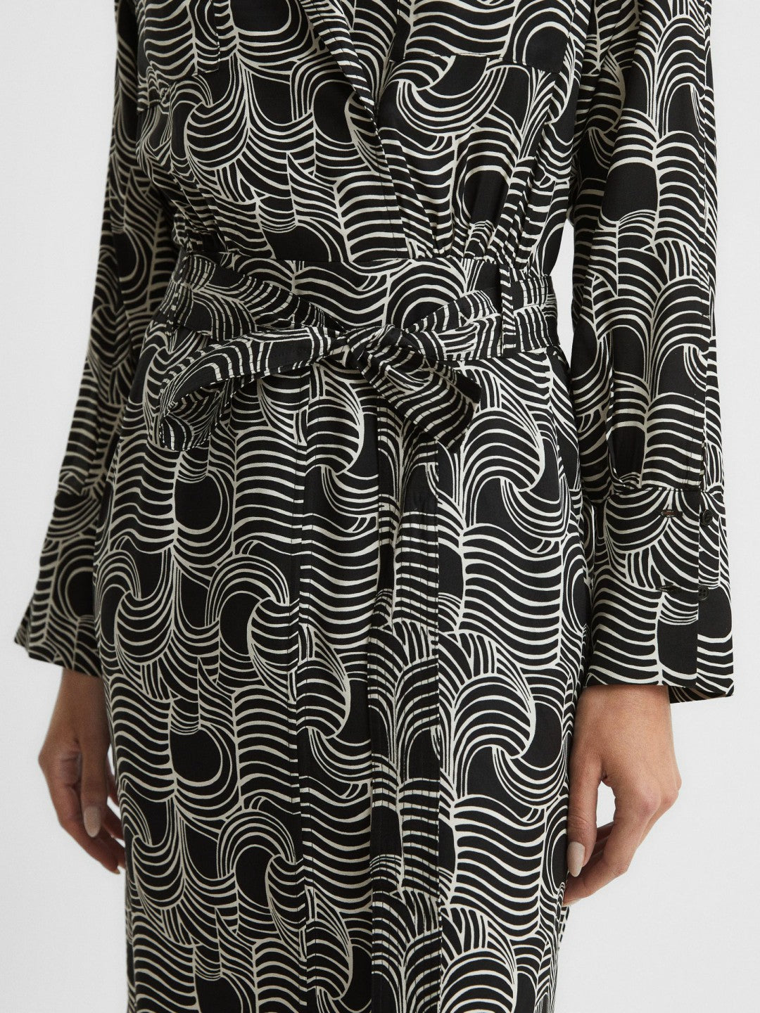 Swirl Print Midi Dress in Black/Cream Women | Reiss
