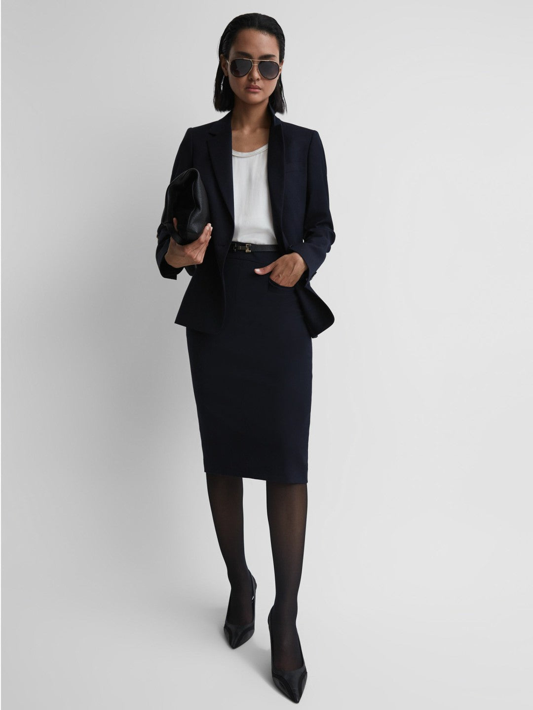 Tailored Pencil Skirt in Navy Women | Reiss