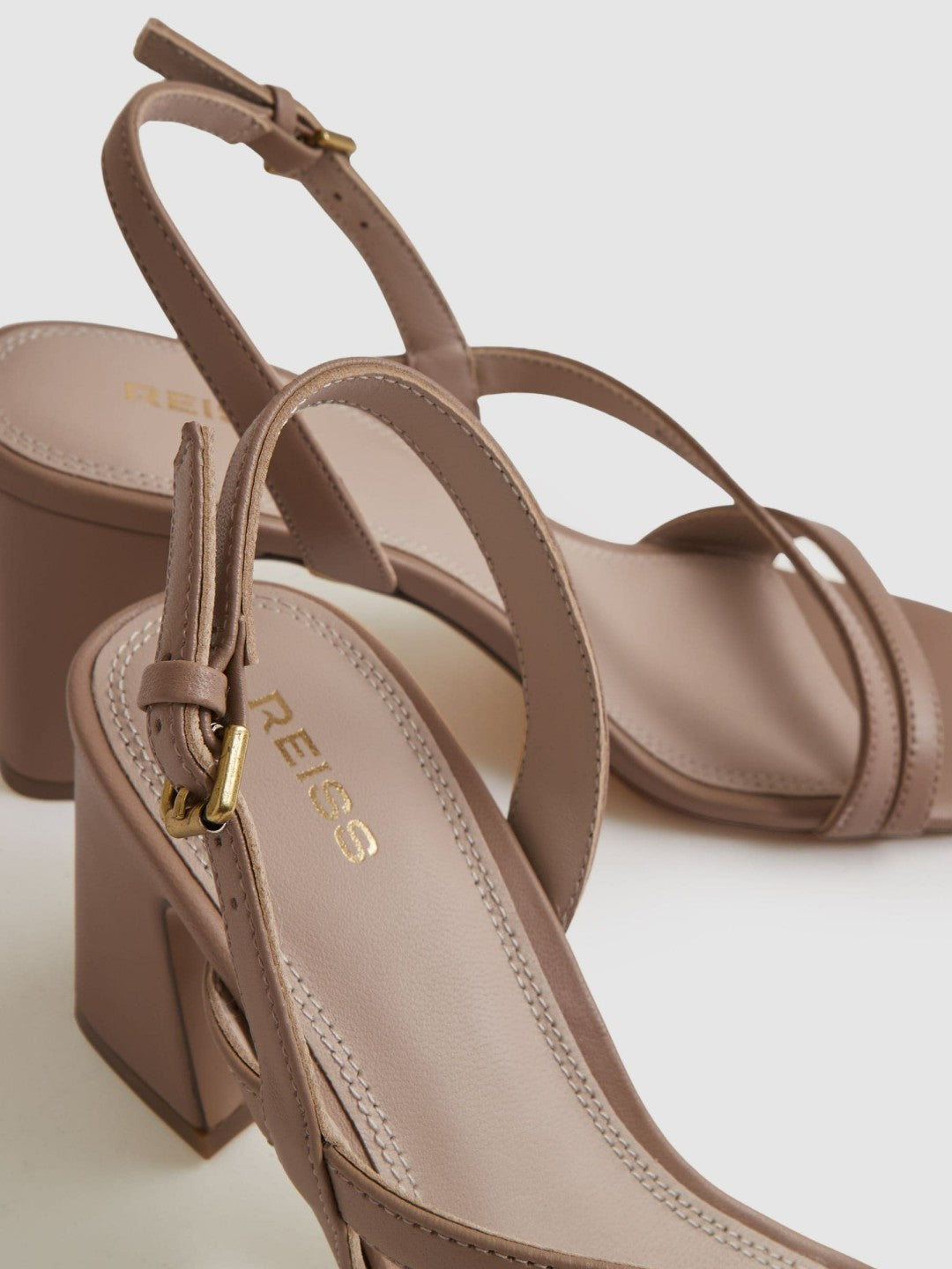 Strappy Leather Heeled Sandals in Nude Women | Reiss