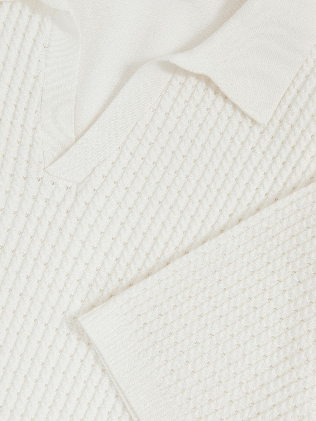 Micro-Cable Open-Collar Cotton-Blend Shirt in White Men | Reiss