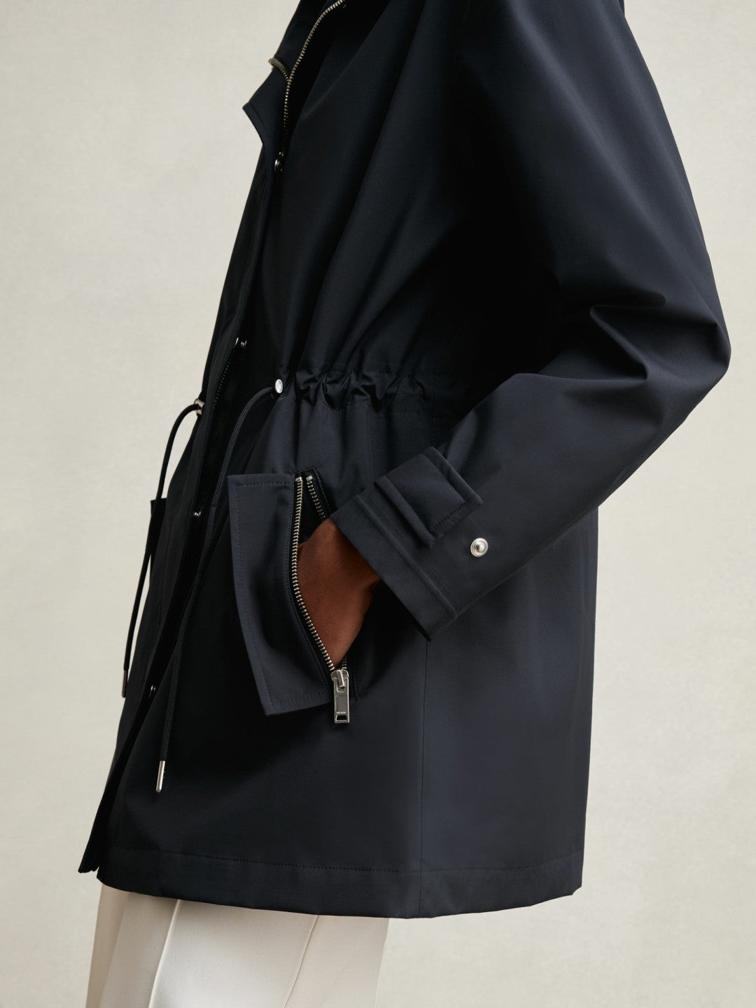 Removable-Hood Rain Coat in Navy Women | Reiss