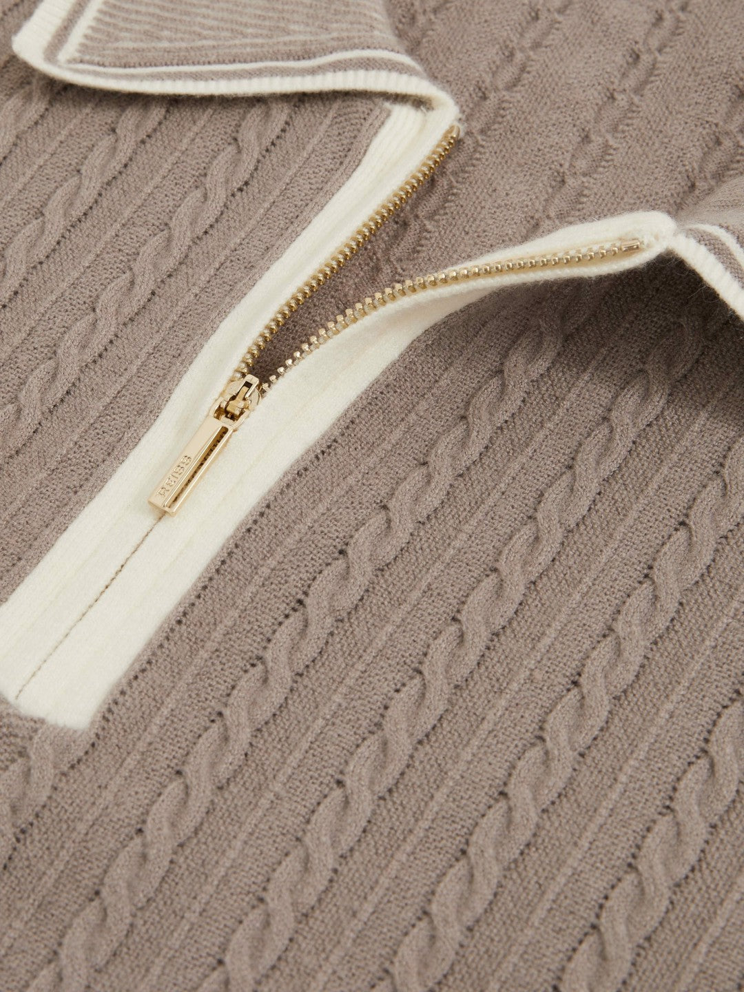 Micro-Cable Half-Zip Polo Shirt in Light Taupe Brown Men | Reiss