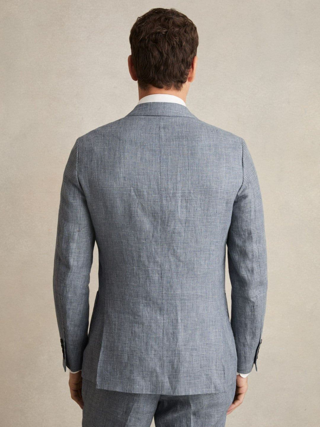 Slim Fit Single Breasted Linen Check Suit Blazer in Soft Blue Men | Reiss