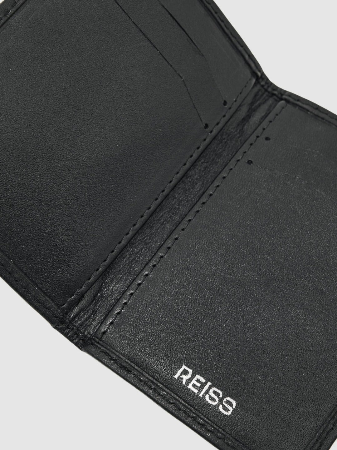 Leather Large Lattice-Effect Cardholder in Black Men | Reiss